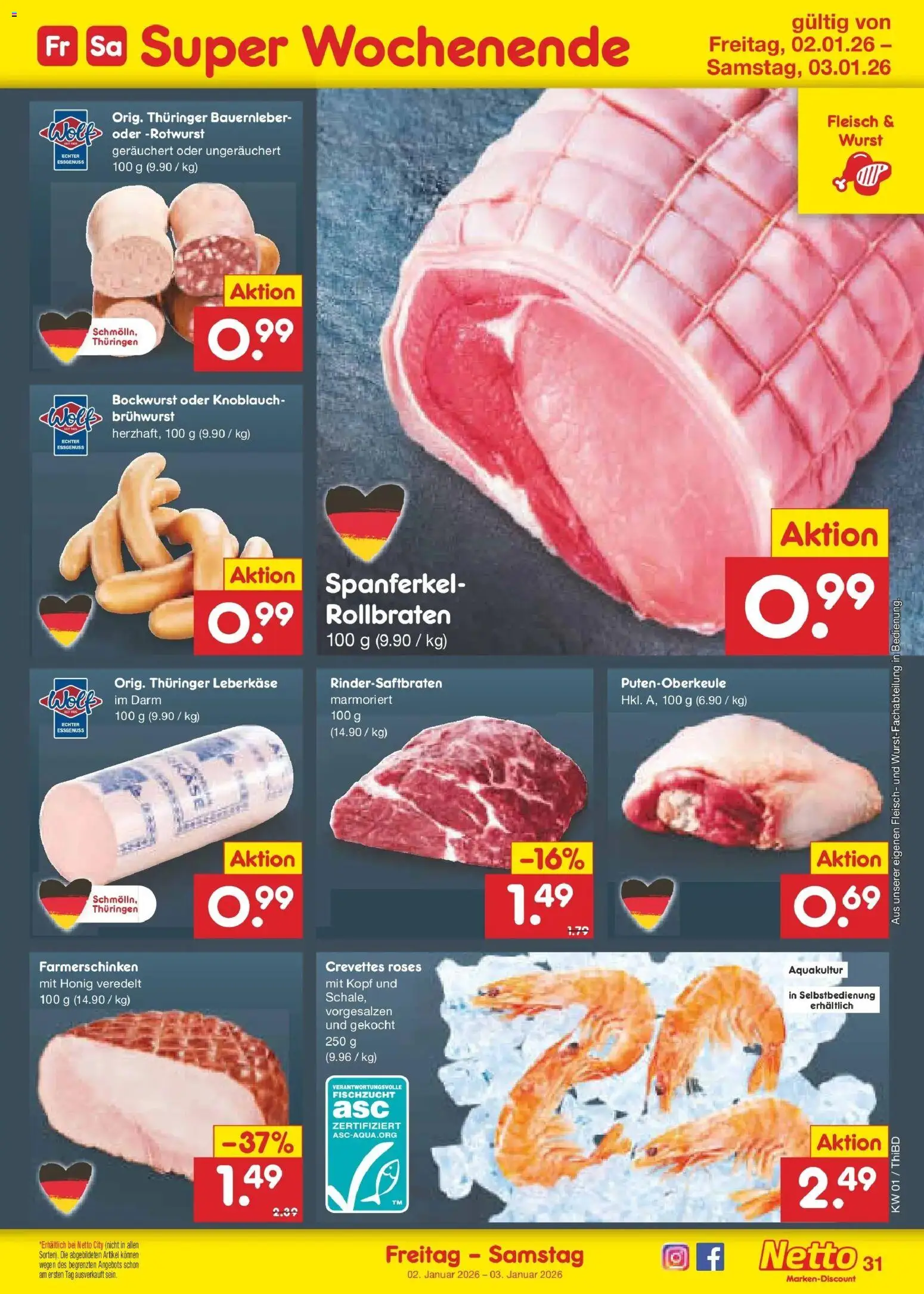 Netto Marken-Discount prospekt Thiendorf	 – gültig ab 28.12.2025 | Seite: 45 | Produkte: Bockwurst, Wurst, Knoblauch, Fleisch