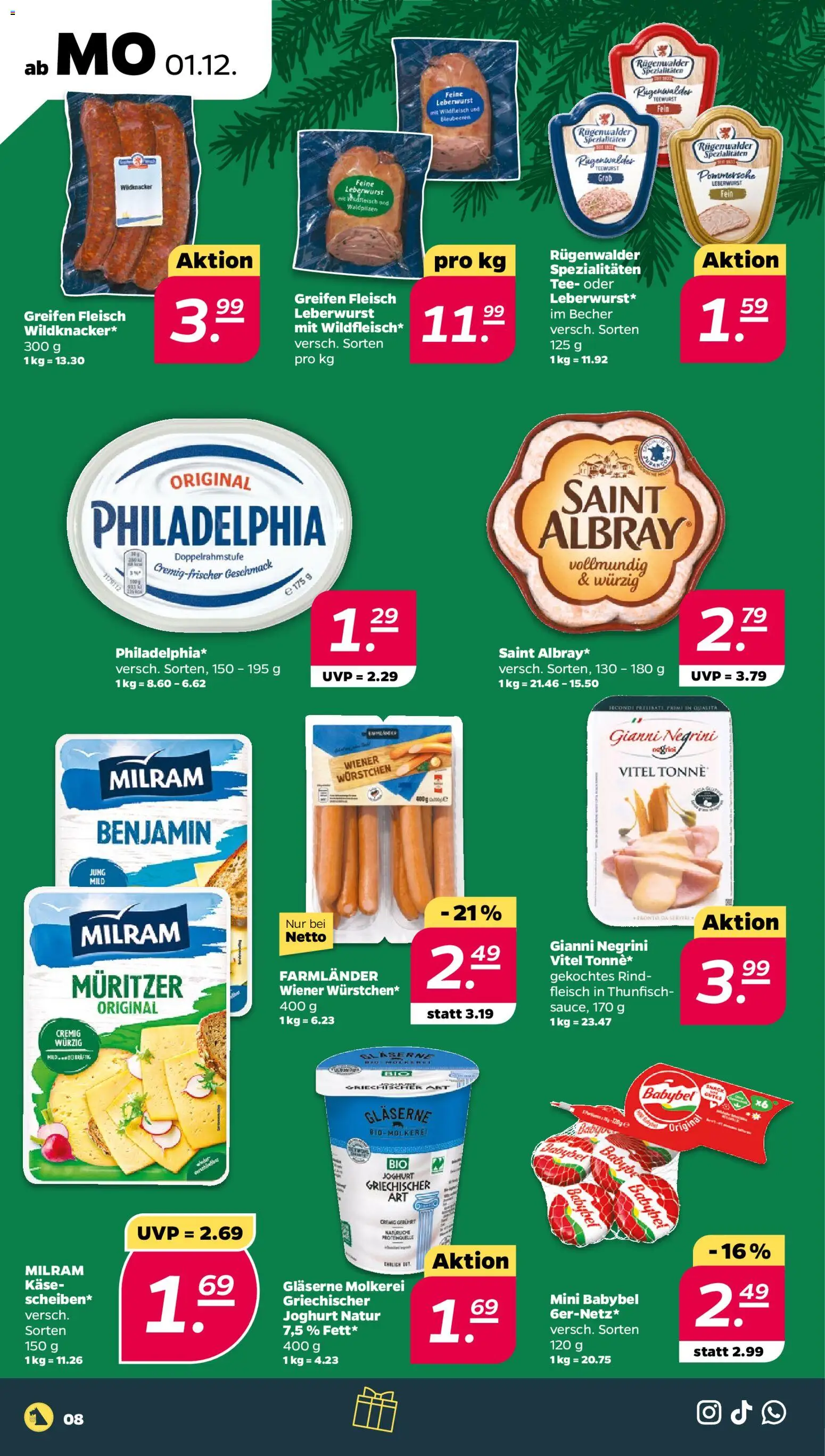 Netto Prospekt 	 – gültig ab 01.12.2025 | Seite: 8 | Produkte: Wiener wurstchen, Joghurt, Babybel, Fleisch