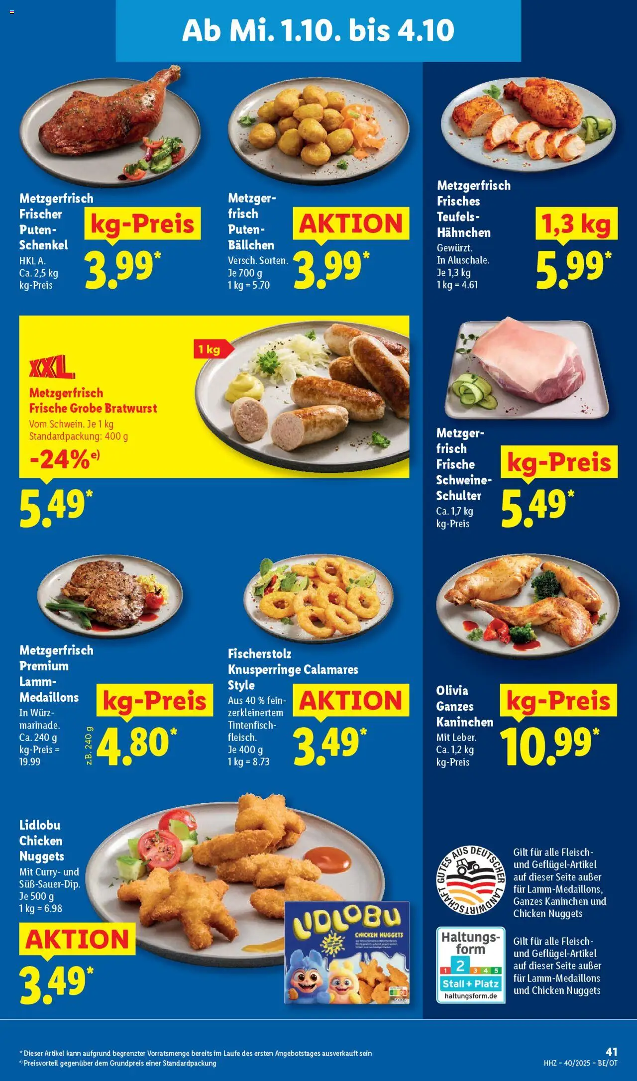 Lidl Prospekt Zossen – gültig ab 29.09.2025 | Seite: 61 | Produkte: Hahnchen, Kaninchen, Bratwurst, Fleisch