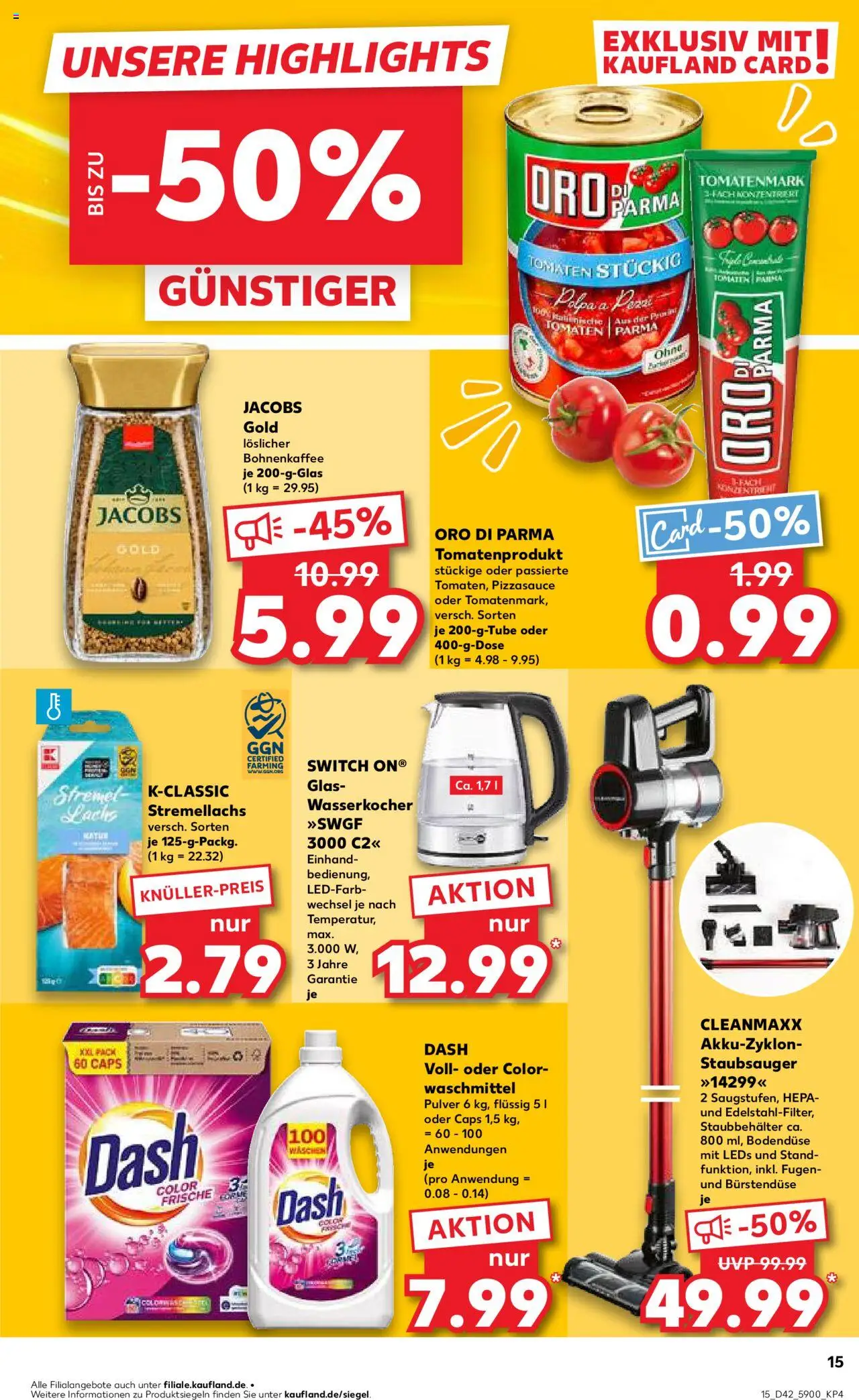 Kaufland Prospekt 	 – gültig ab 16.10.2025 | Seite: 15 | Produkte: Wasserkocher, Tomaten, Oro di parma, Lachs