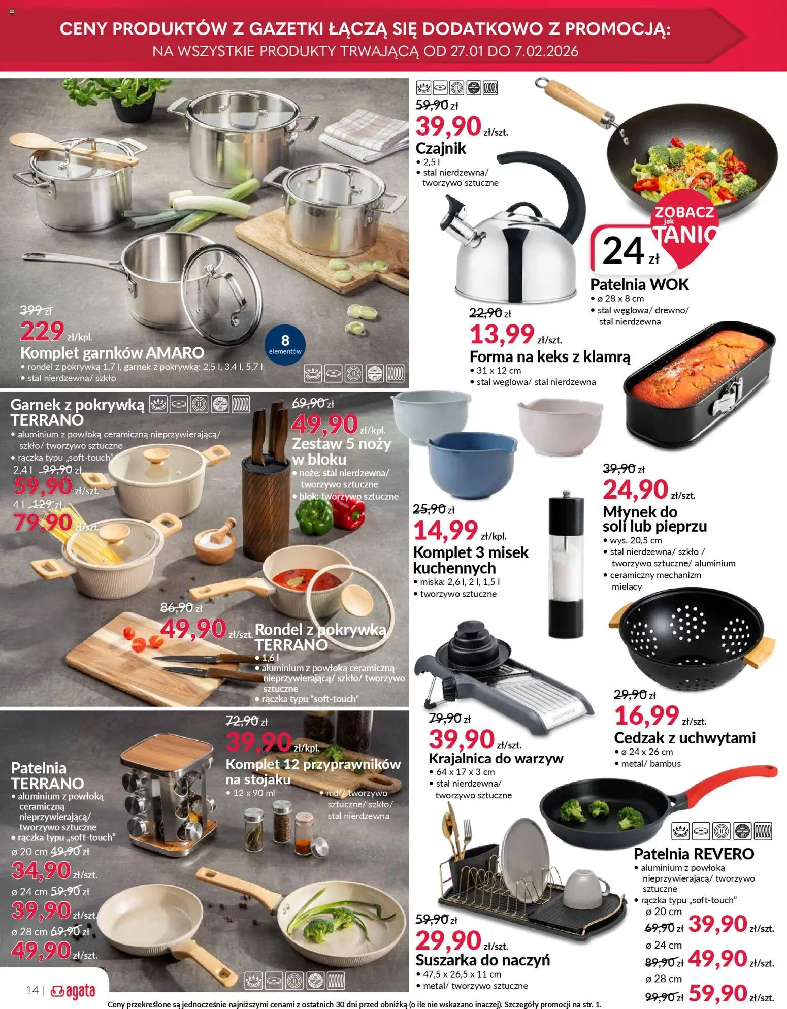 Salony Agata Gazetka od 27.01.2026 | Strona: 14 | Produkty: Suszarka, Czajnik, Garnek, Patelnia