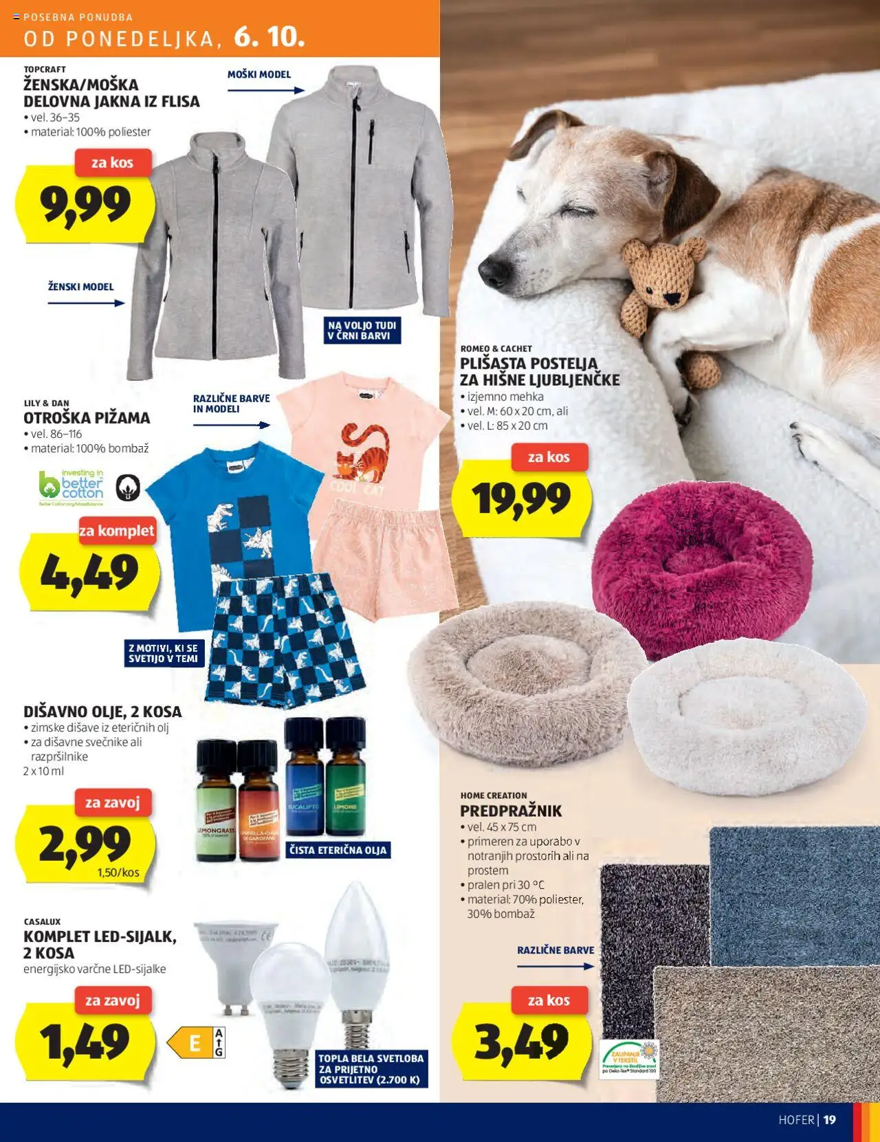 Novi Hofer katalog ponudbe – veljaven od 02.10.2025 | Stran: 19 | Izdelki: Pižama, Postelja, Kos, Jakna