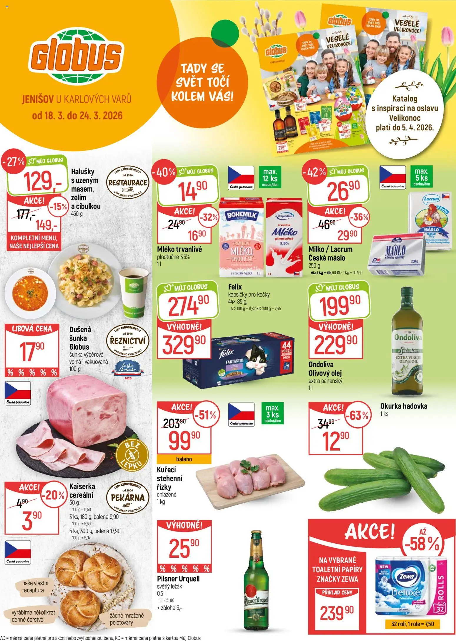 Globus leták - Karlovy Vary od 18.03.2026 | Strana: 1 | Produkty: Globus, Mléko, Šunka, Okurka hadovka