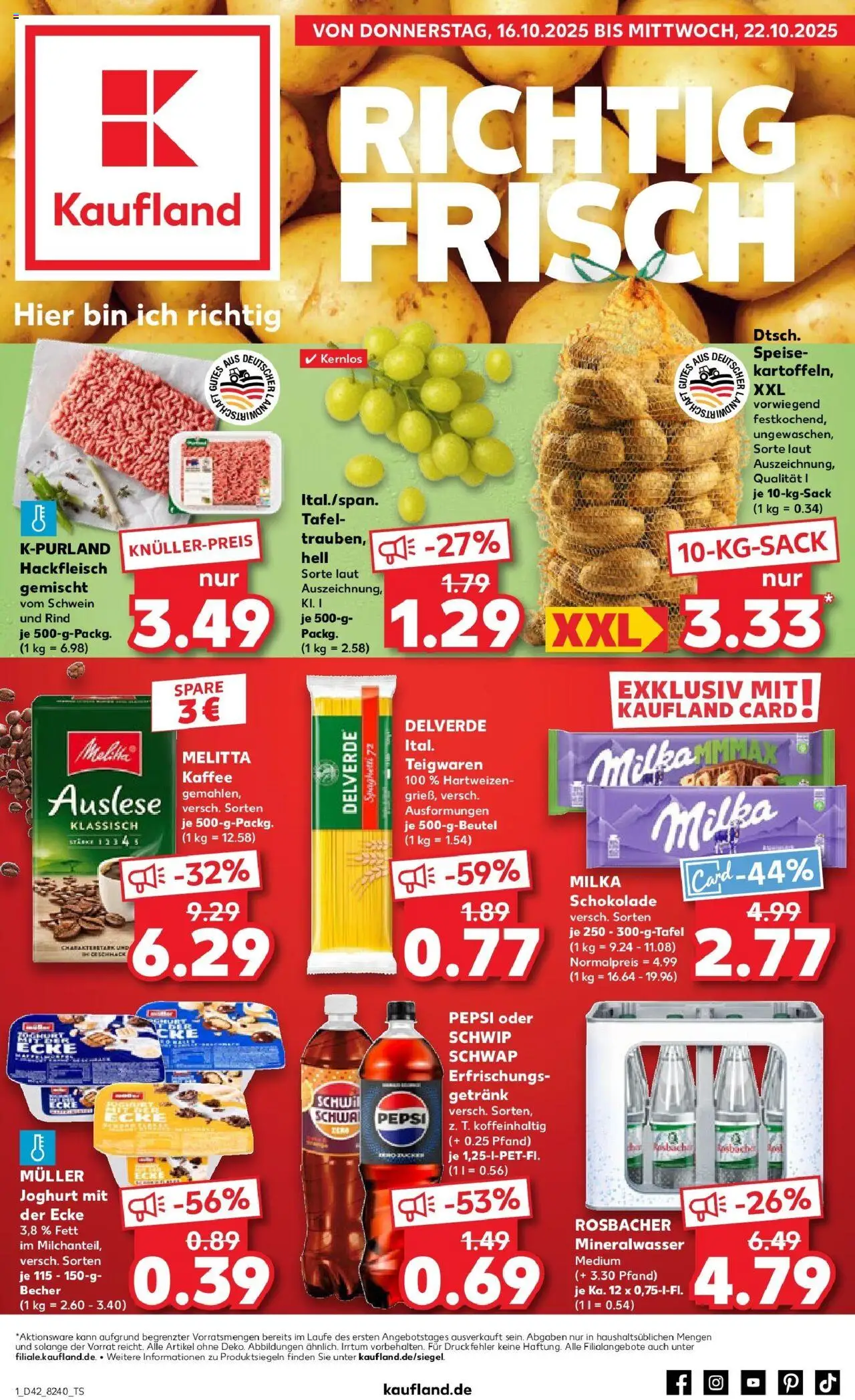 Kaufland prospekt Biedenkopf	 – gültig ab 15.10.2025 | Seite: 1 | Produkte: Milka schokolade, Milka, Mineralwasser, Hackfleisch