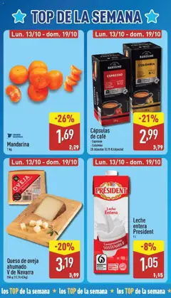 Vista previa Leche entera President, 1 l válido desde el 13.10.2025 | Página: 2 | Productos: Queso de oveja, Leche, Queso, Café