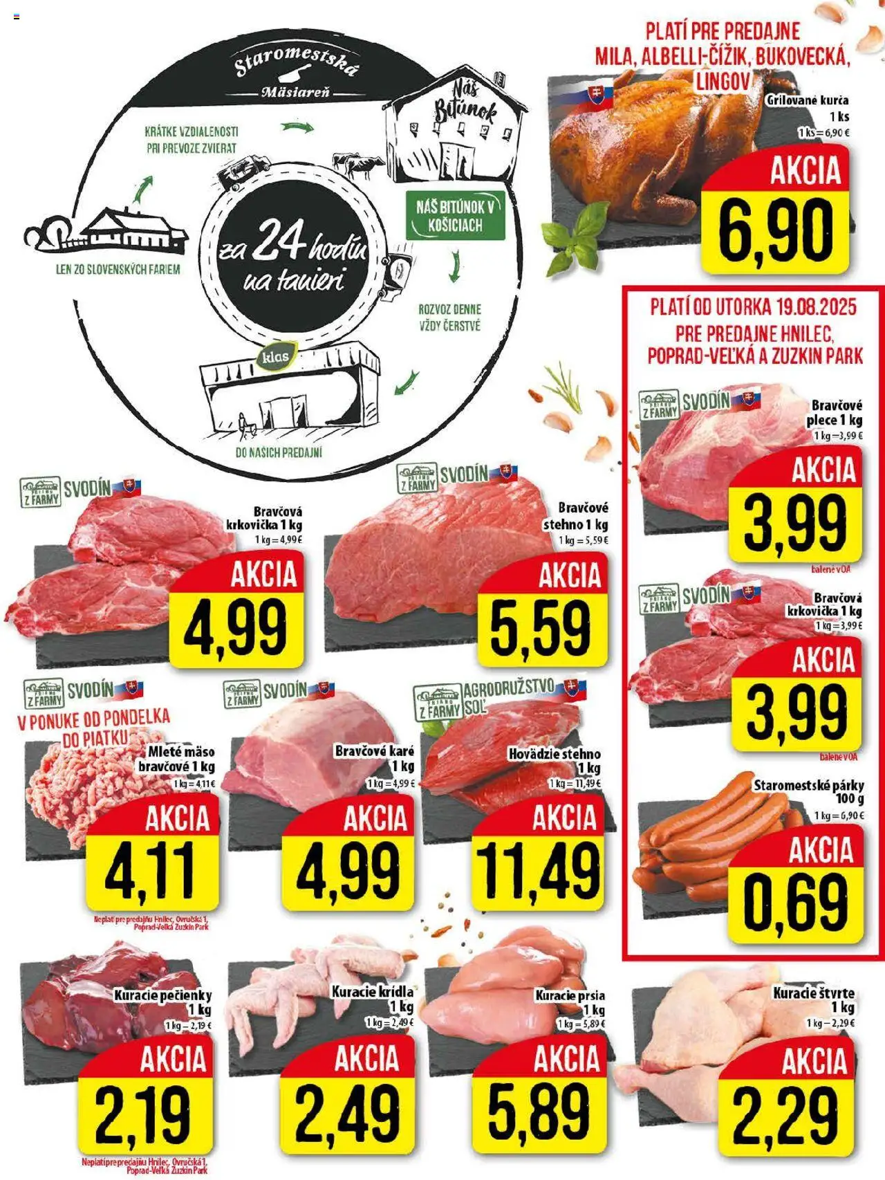 Klas leták │ platný od 18.08.2025 | Strana: 5 | Produkty: Bravčová krkovička, Kuracie prsia, Párky, Mleté mäso