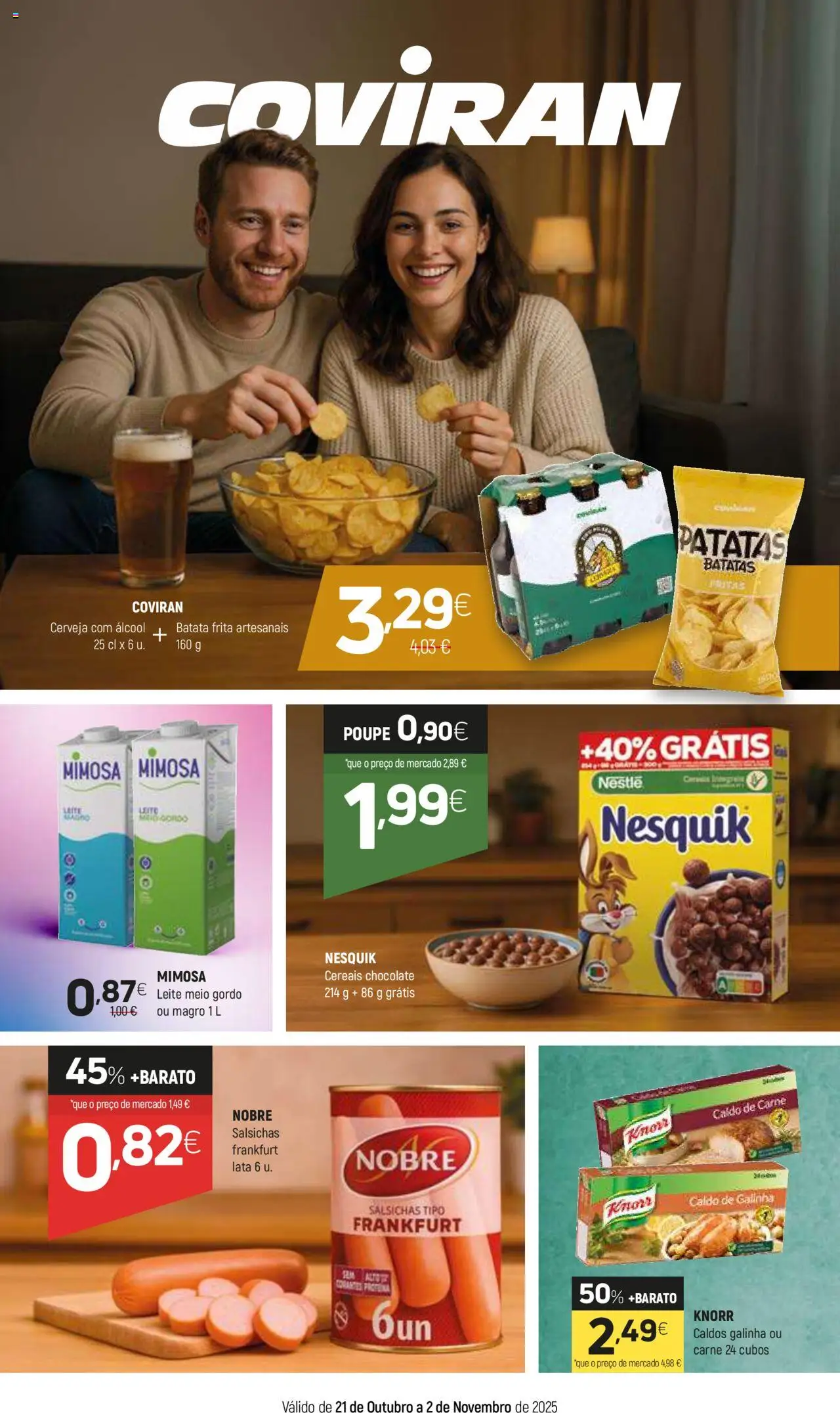 Coviran folheto │ válido de 21.10.2025 | Página: 1 | Produtos: Batata frita, Knorr, Leite, Chocolate