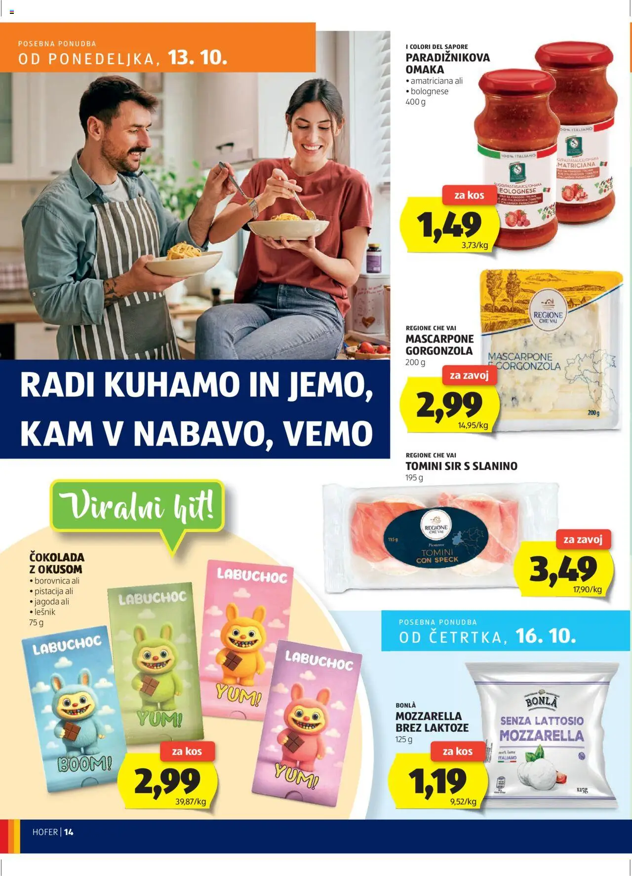 Hofer SI katalog | vrijedi od 09.10.2025 | Stranica: 14 | Proizvodi: Mozzarella, Mascarpone, Čokolada, Borovnica