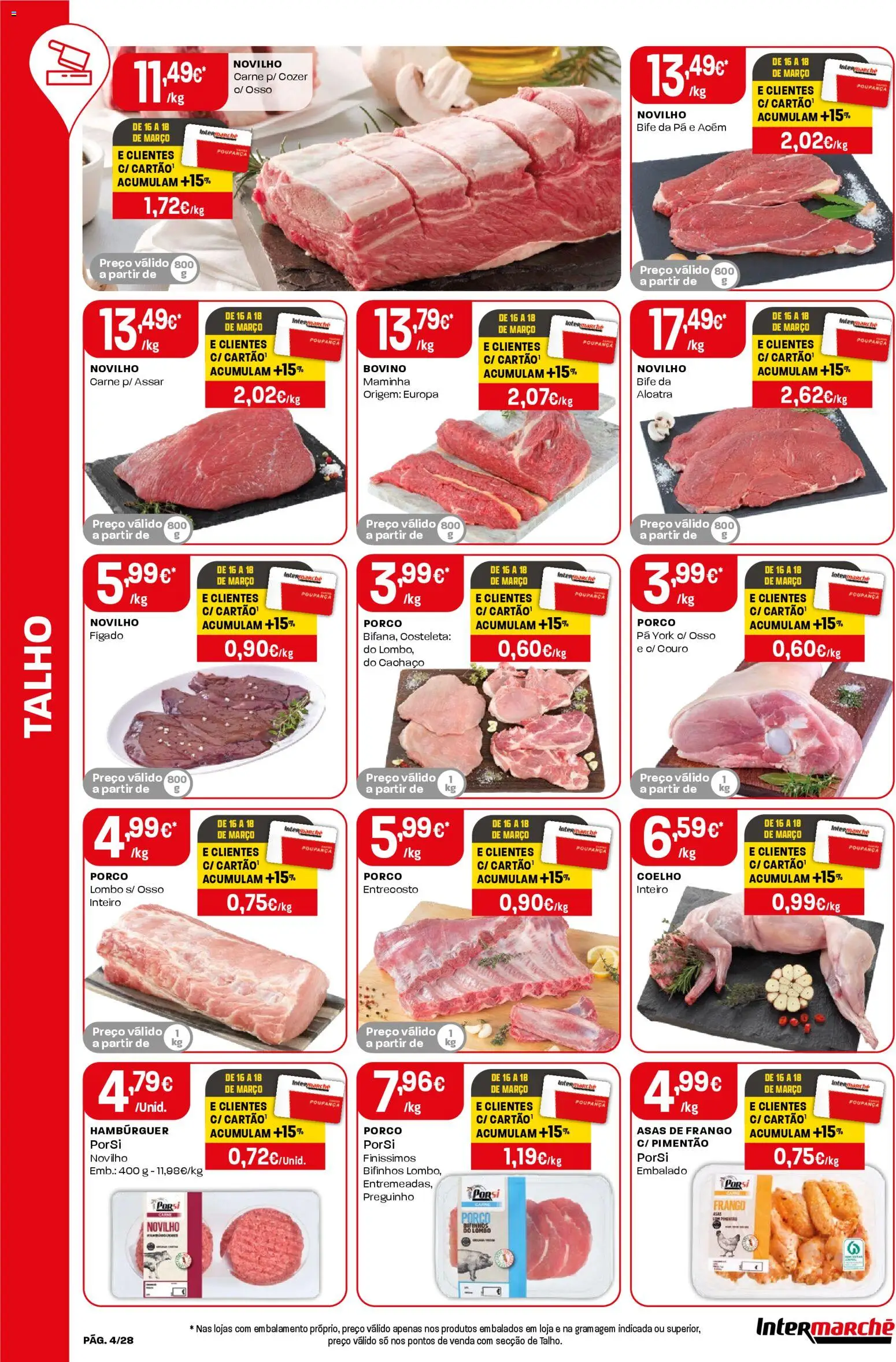 Intermarché Folheto Contact │ válido de 12.03.2026 | Página: 4 | Produtos: Frango, Hambúrguer, Lombo, Pá