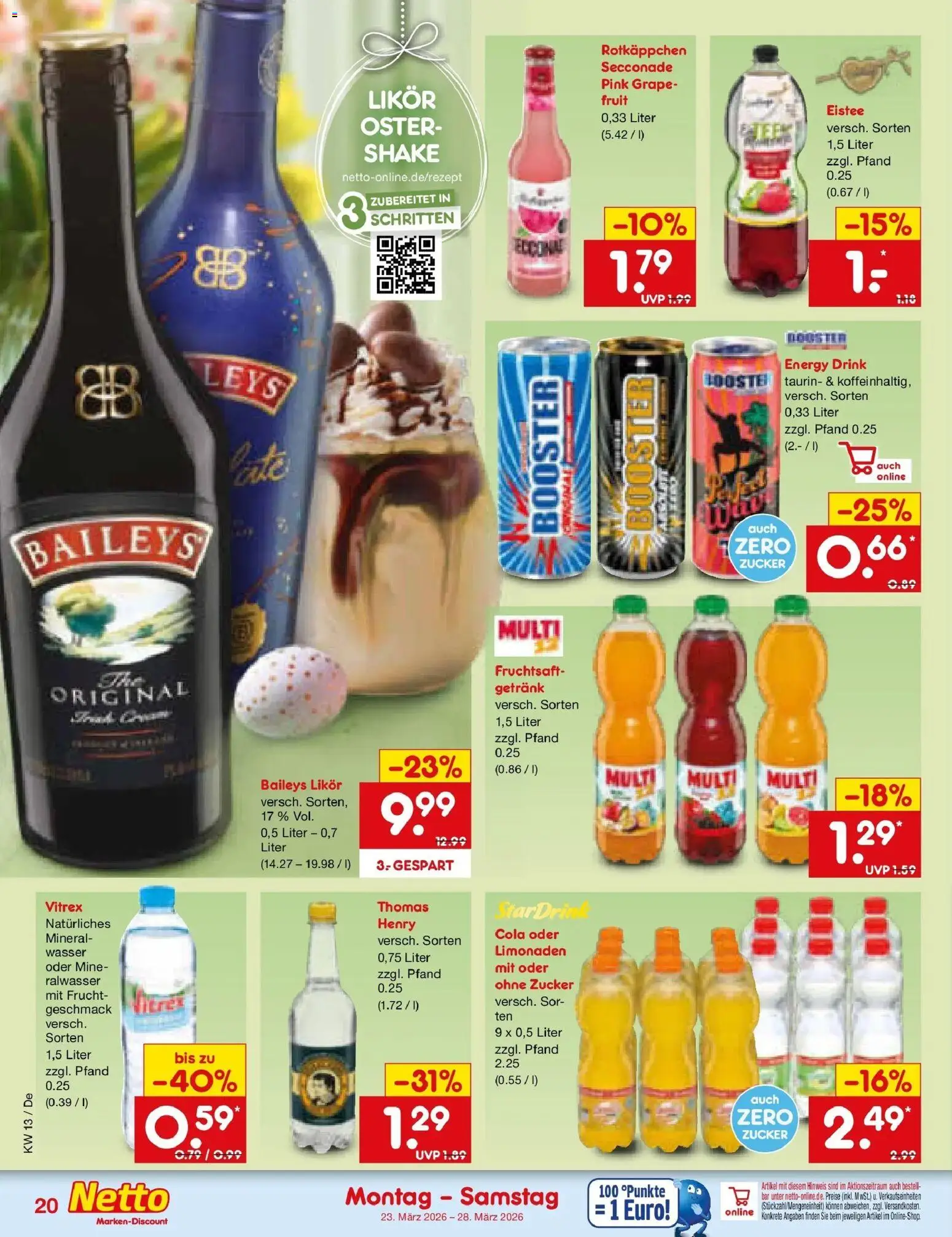 Netto Marken-Discount Prospekt Waiblingen-Bittenfeld	 – gültig ab 23.03.2026 | Seite: 22 | Produkte: Cola, Energy, Zucker, Baileys
