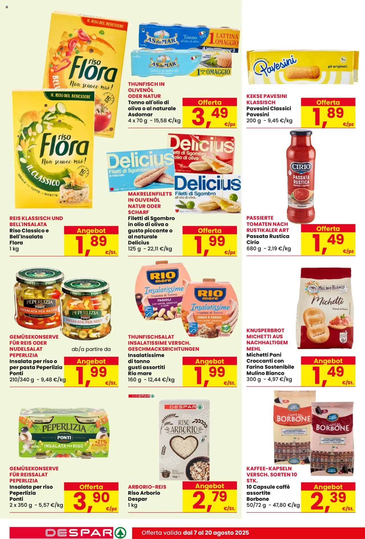 Volantino Despar del 07.08.2025 | Pagina: 14 | Prodotti: Olio, Sgombro, Farro, Olio di Oliva