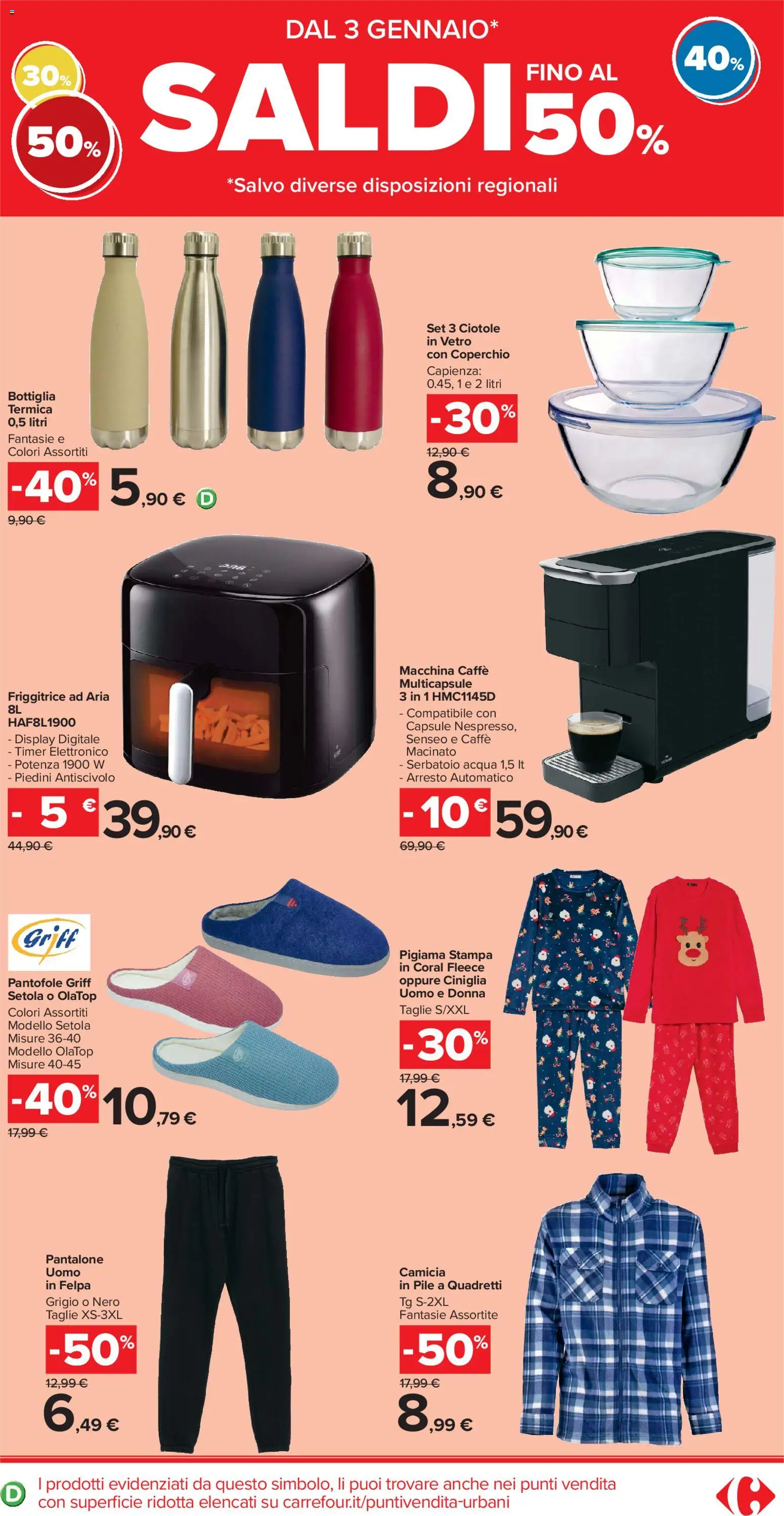 Volantino Carrefour del 02.01.2026 | Pagina: 19 | Prodotti: Pigiama, Acqua, Pantofole, Friggitrice