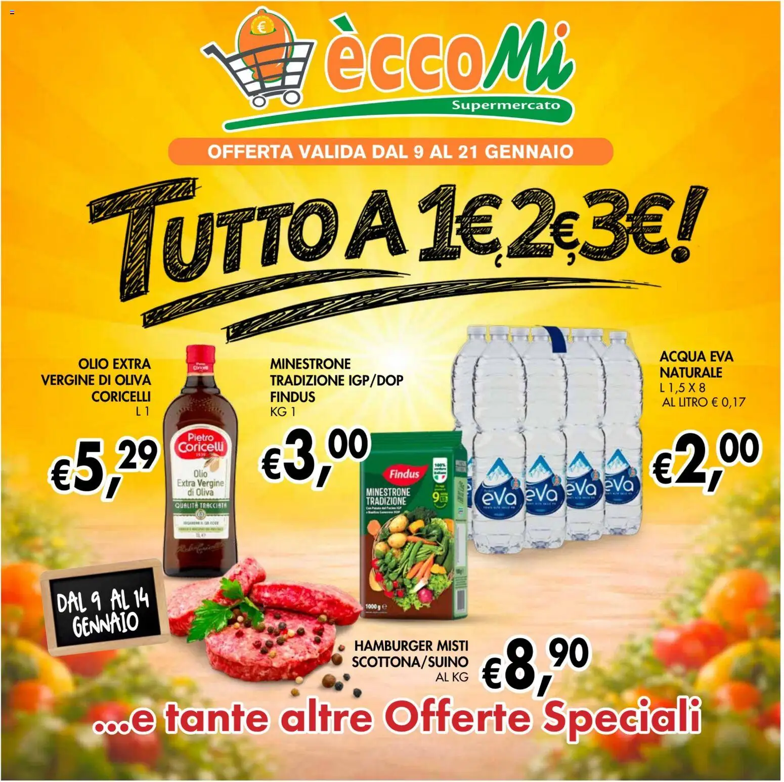 Volantino Coal del 09.01.2026 | Pagina: 1 | Prodotti: Minestrone, Acqua, Olio, Hamburger