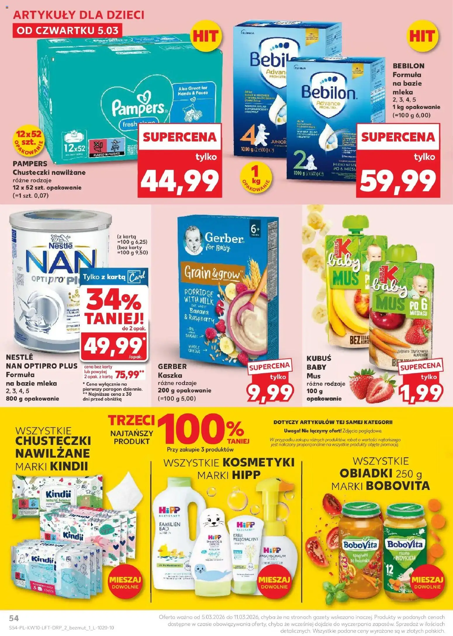 Kaufland gazetka od 05.03.2026 | Strona: 54 | Produkty: Kosmetyki, Mleka, Pampers, Krem