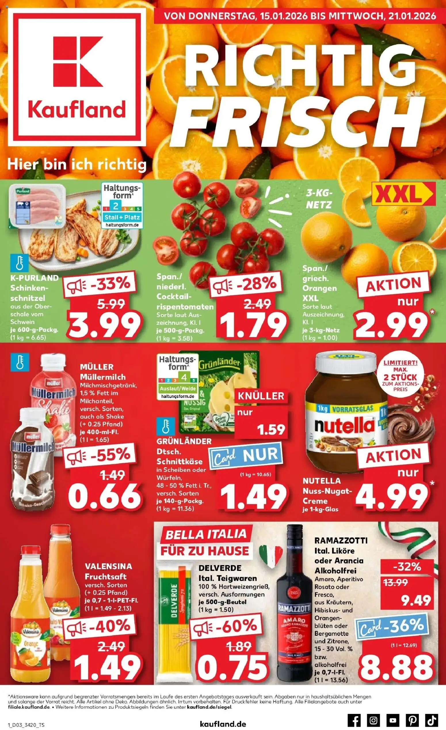 Kaufland prospekt Annaberg-Buchholz	 – gültig ab 15.01.2026 | Seite: 1 | Produkte: Creme, Nutella, Pasta, Ramazzotti