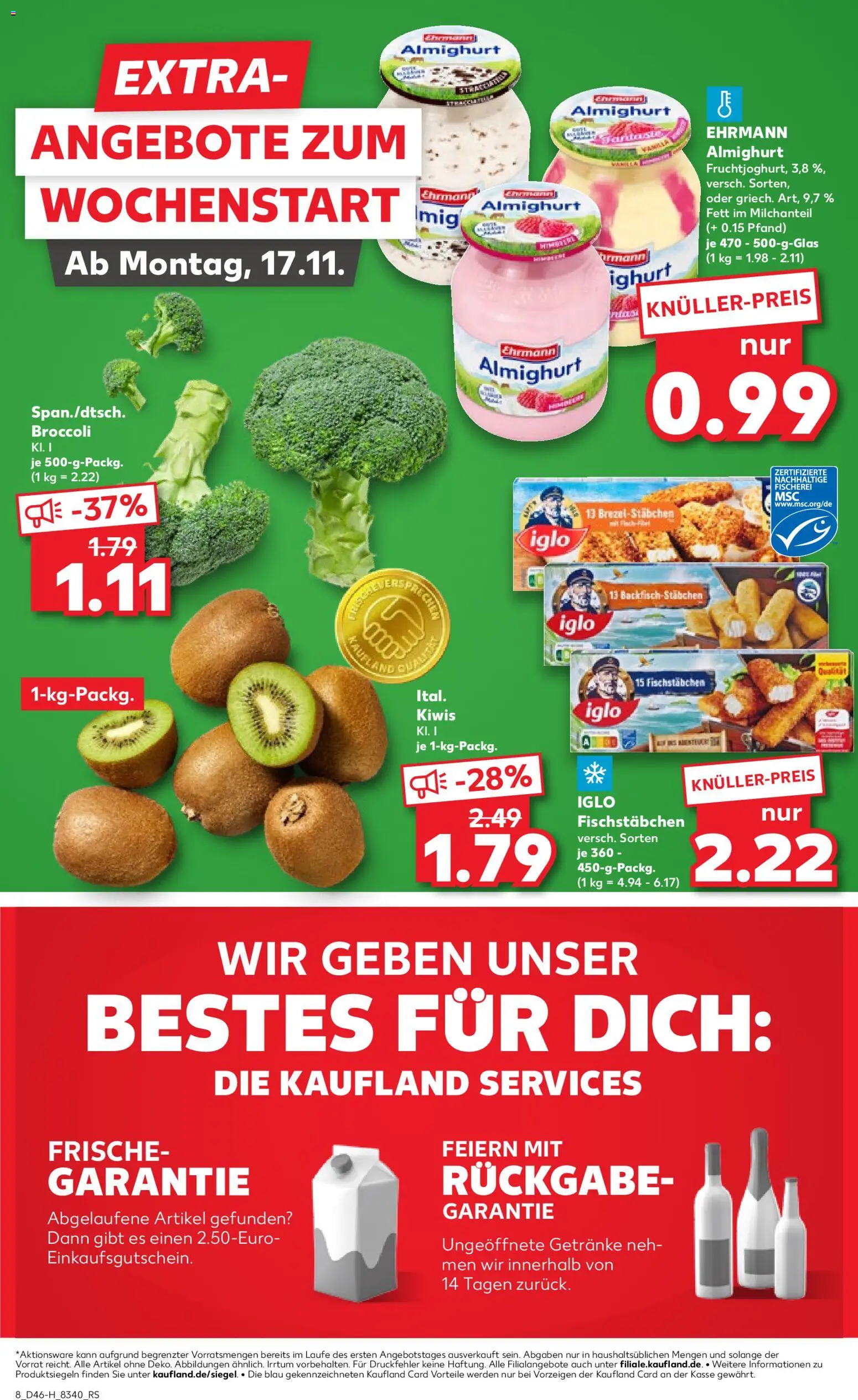 Kaufland prospekt Rostock	 – gültig ab 13.11.2025 | Seite: 8 | Produkte: Ehrmann almighurt, Iglo, Fischstabchen, Kiwi