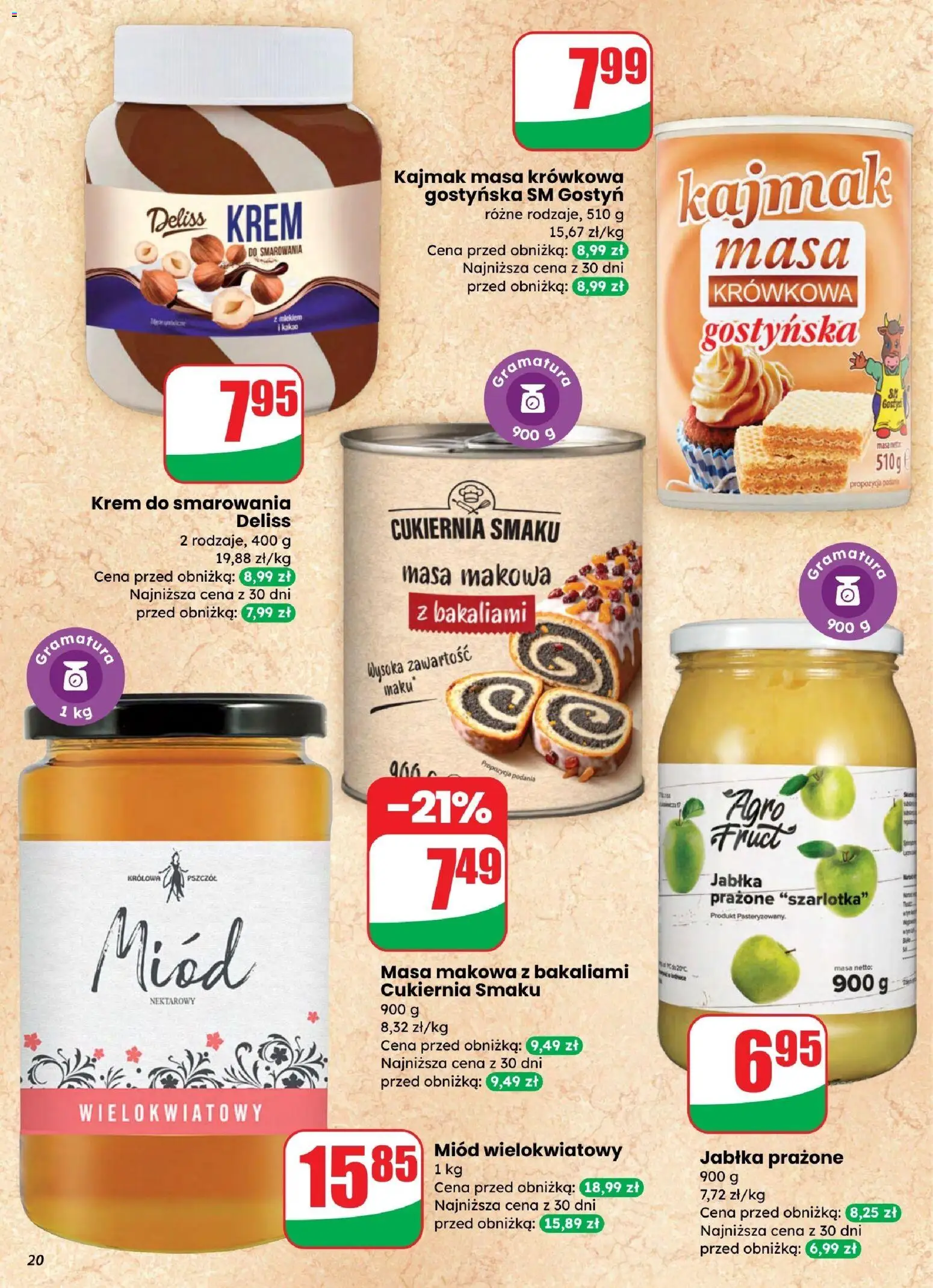 Dino gazetka od 25.03.2026 | Strona: 20 | Produkty: Miód, Masa makowa, Kajmak, Jabłka prażone