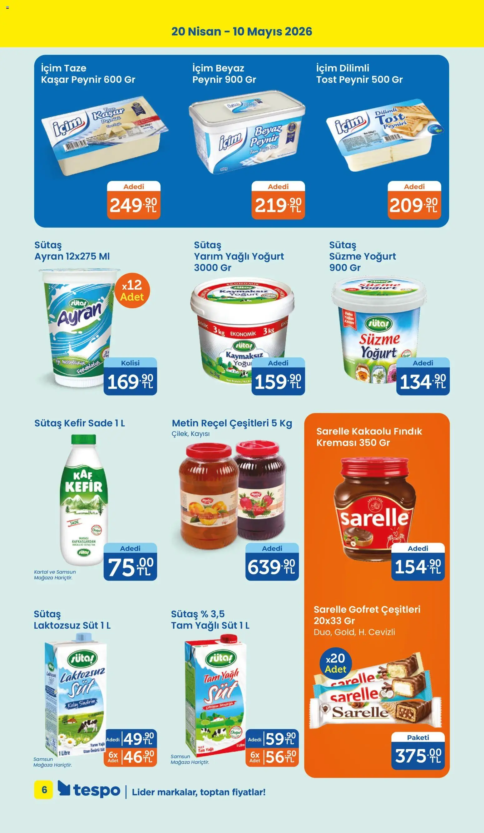 Tespo Katalog - 20.04.2026 tarihinden itibaren geçerlidir | Sayfa: 6 | Ürünler: Gofret, Süt, Peynir, Fındık