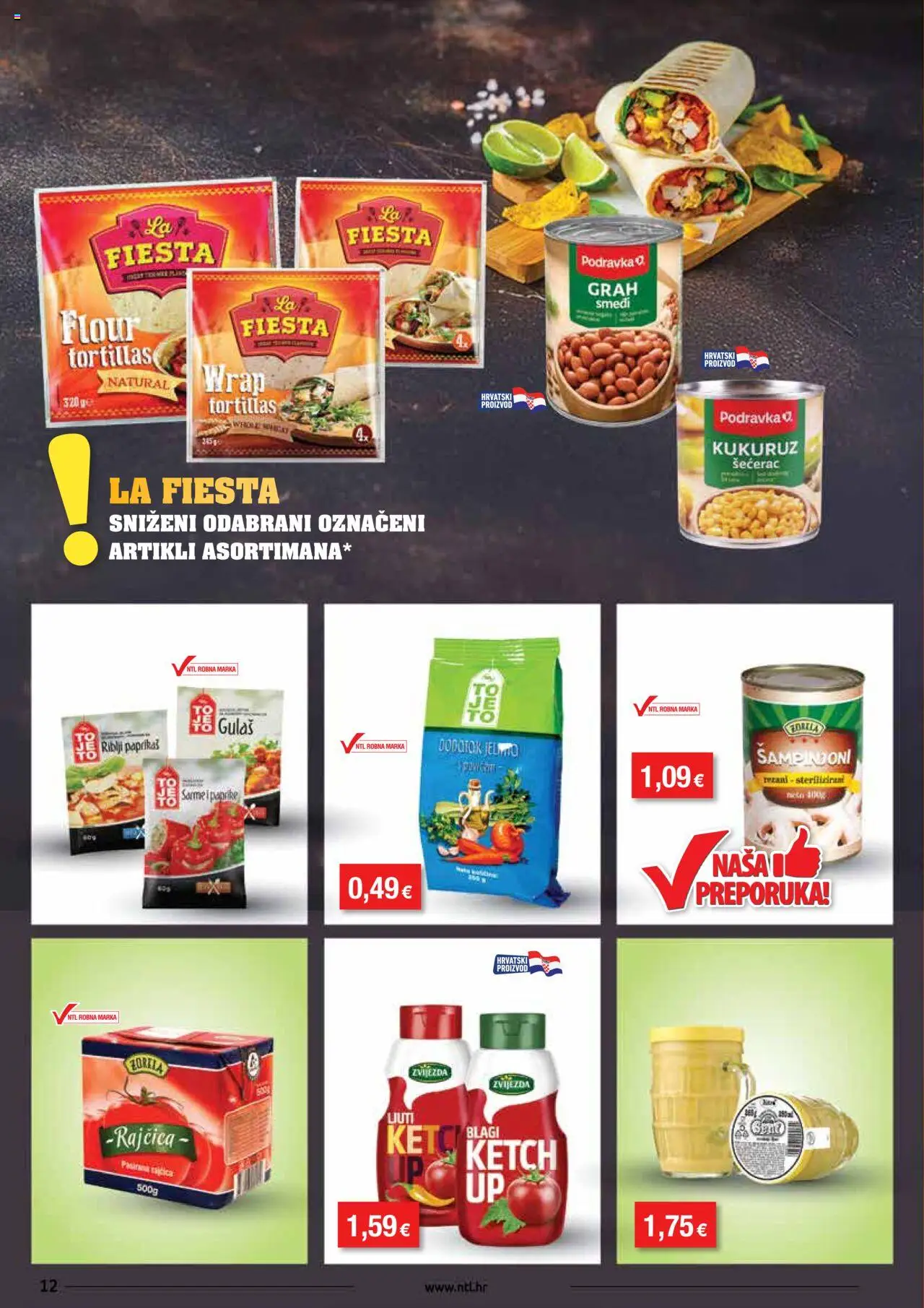 NTL katalog | vrijedi od 01.10.2025 | Stranica: 12 | Proizvodi: Pasirana rajčica, Kukuruz, Podravka, Šampinjoni
