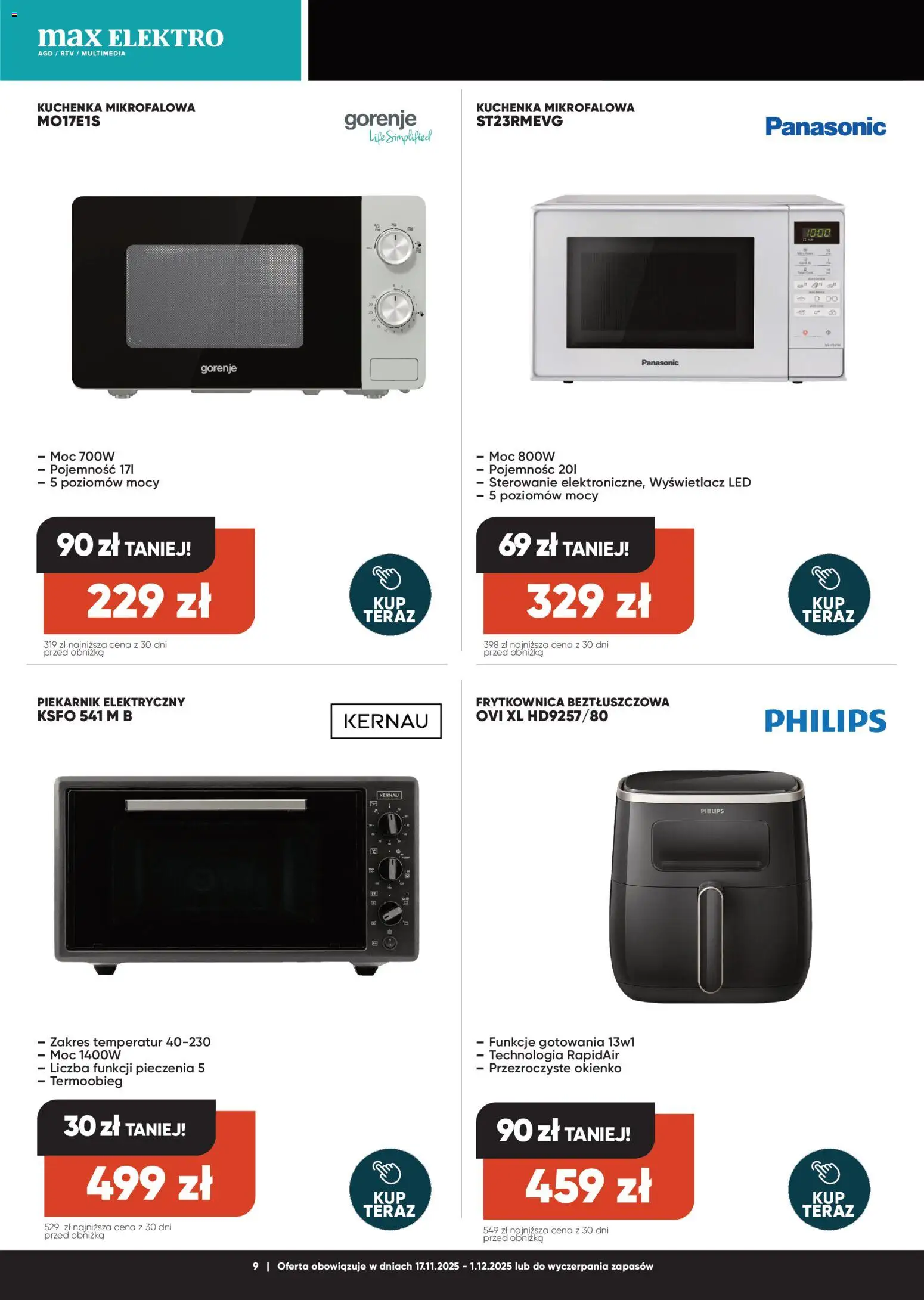 Max elektro Black Friday od 17.11.2025 | Strona: 9 | Produkty: Piekarnik, Kuchenka mikrofalowa, Kuchenka, Frytkownica beztłuszczowa