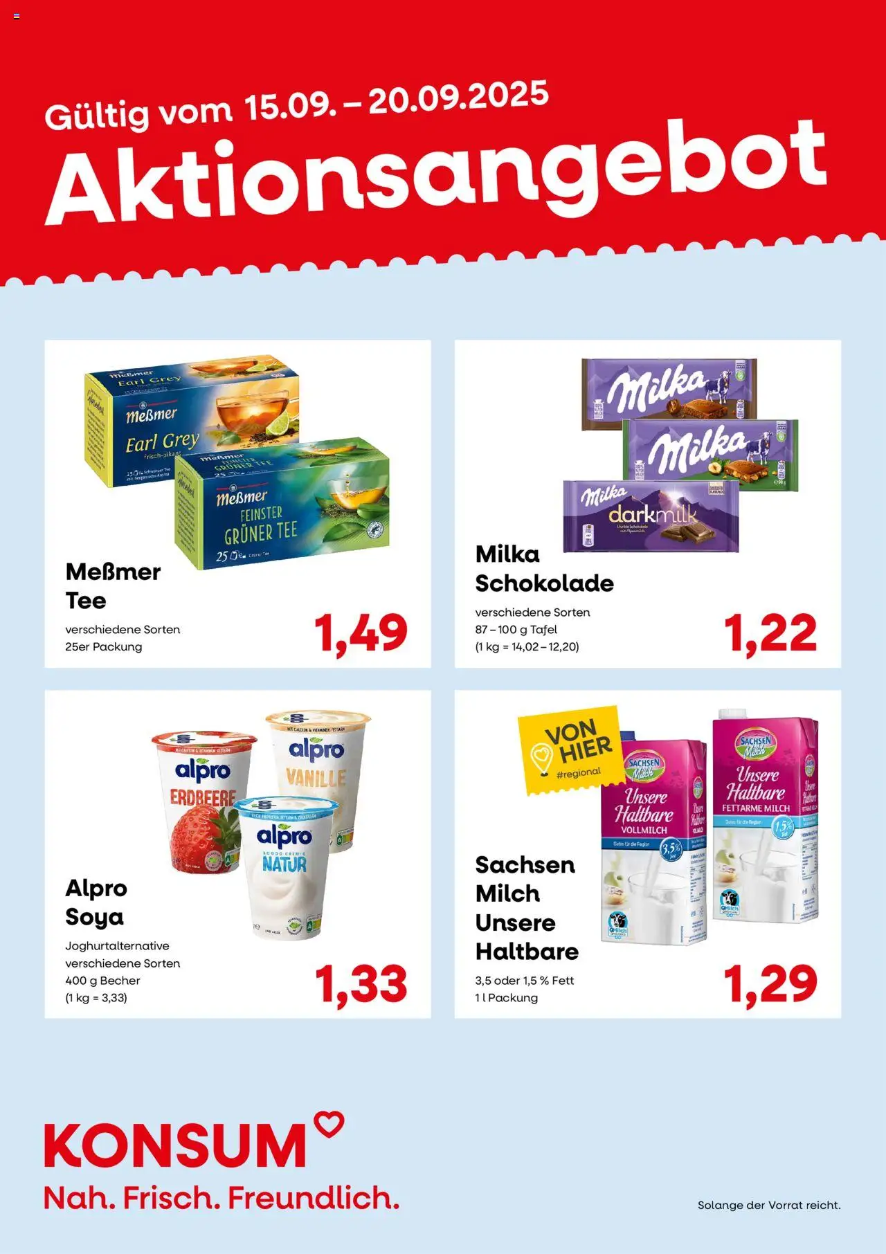KONSUM Leipzig Prospekt – gültig ab 15.09.2025 | Seite: 2 | Produkte: Milch, Schokolade, Messmer, Tee