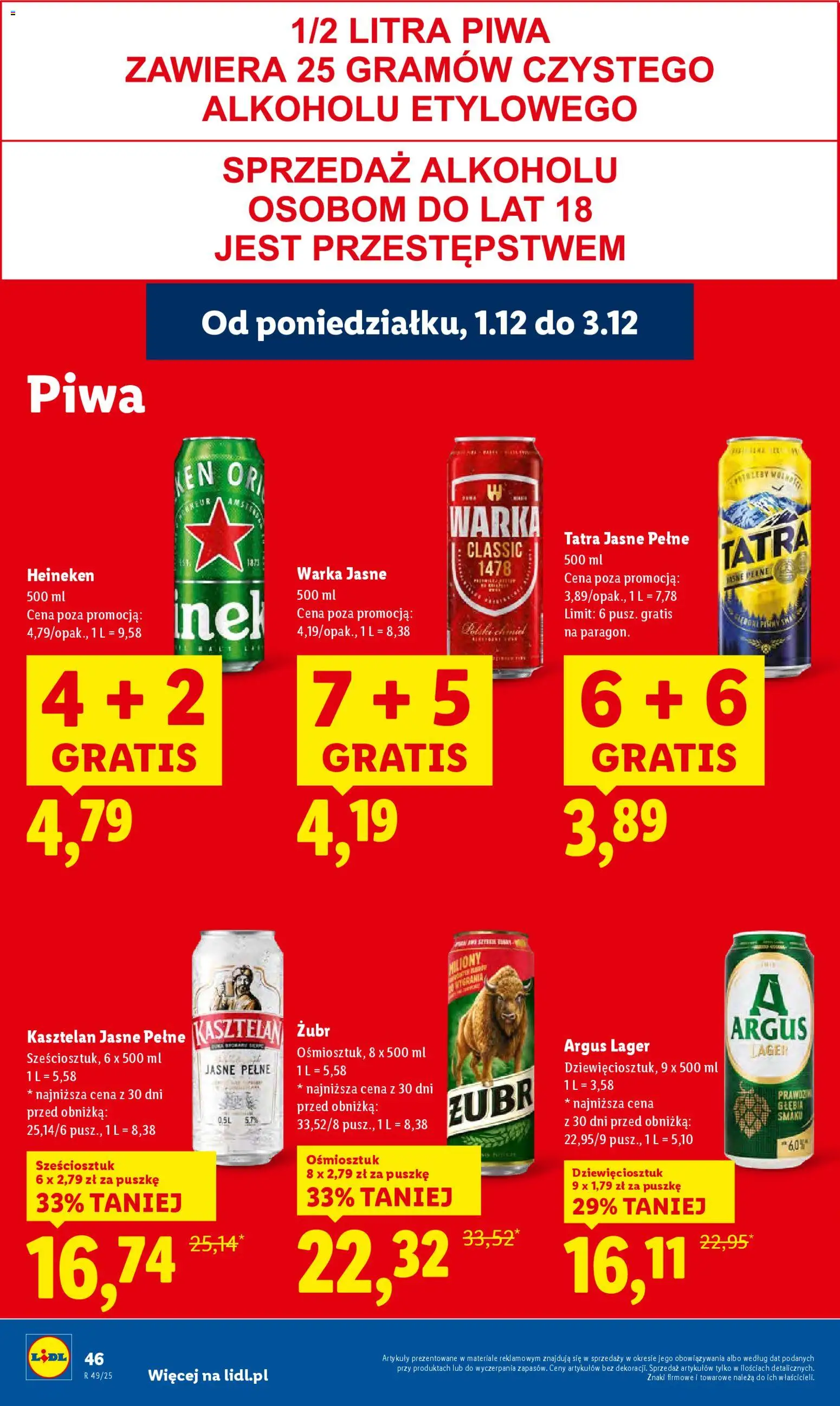 Lidl Gazetka od 01.12.2025 | Strona: 48 | Produkty: Warka, Heineken