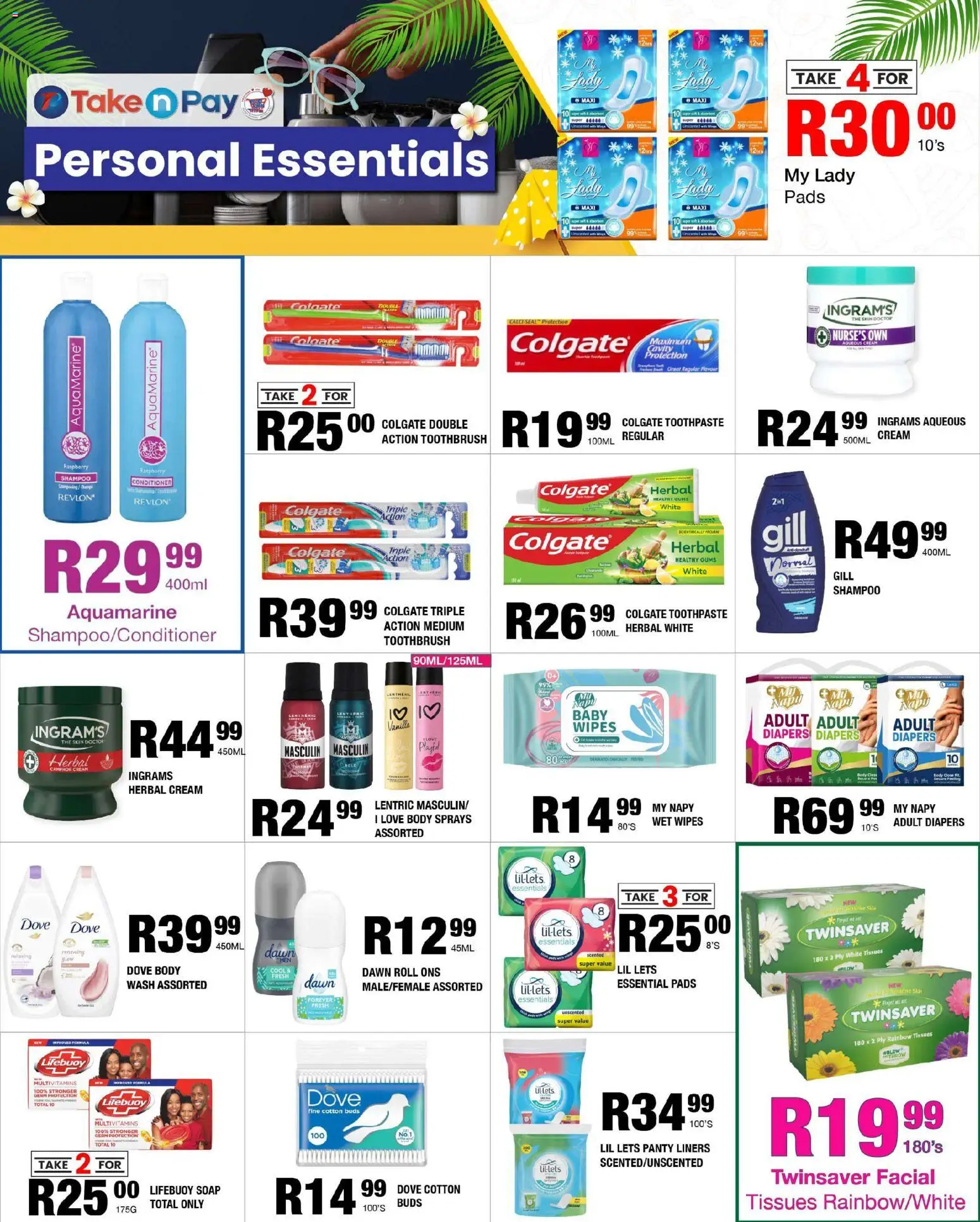 New Take n Pay catalogue – valid from 17.11.2025 | Page: 21 | Products: Pads, Shampoo, Cream, Soap