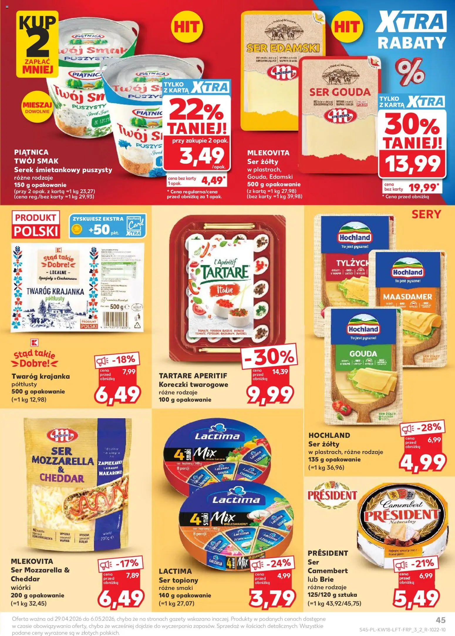 Kaufland Polsko leták od 29.04.2026 | Strana: 45 | Produkty: Maasdamer, Brie, Mozzarella, Cheddar
