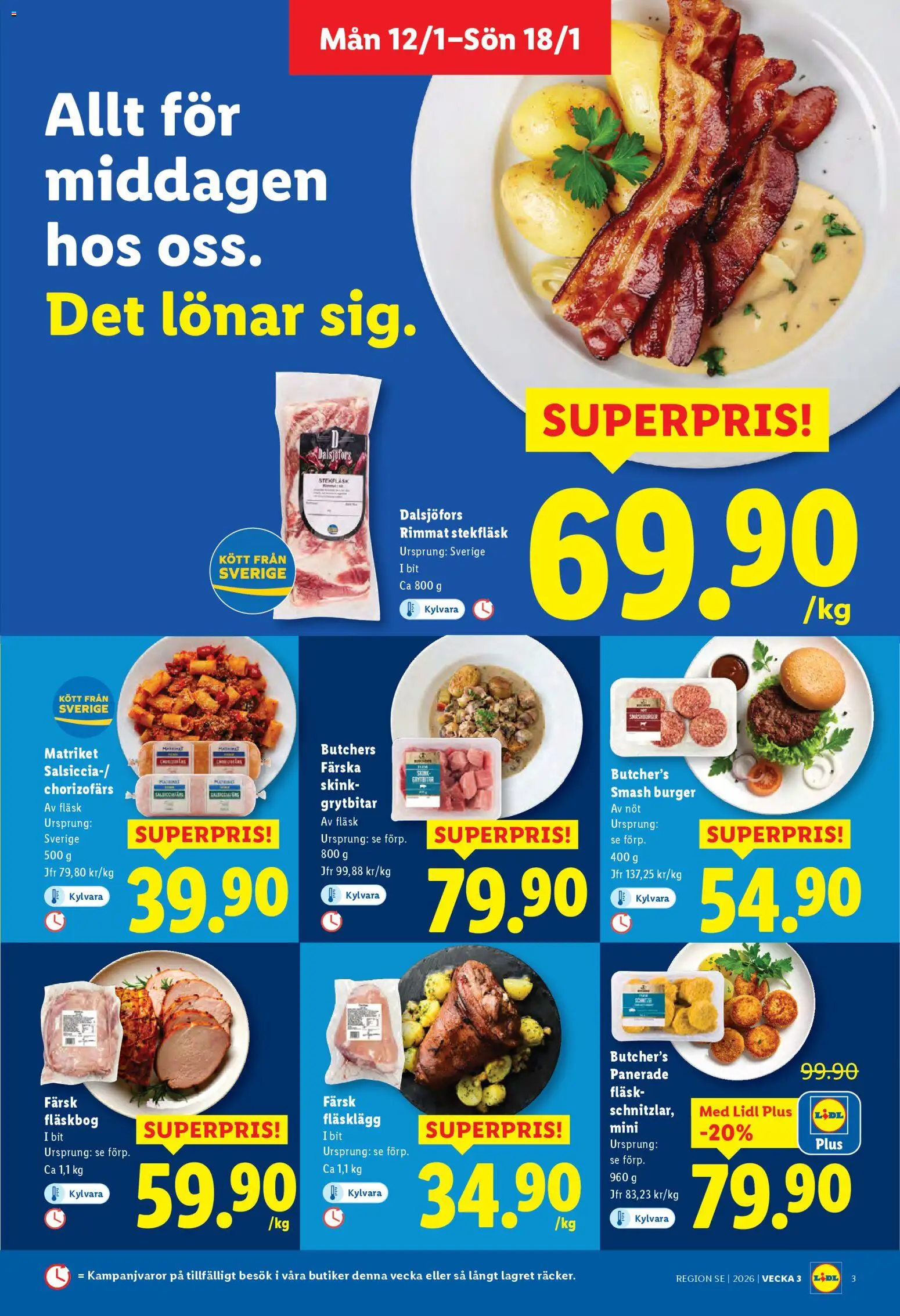 Lidl reklamblad aktuell från 12.01.2026 | Sida: 3 | Produkter: Fläsk