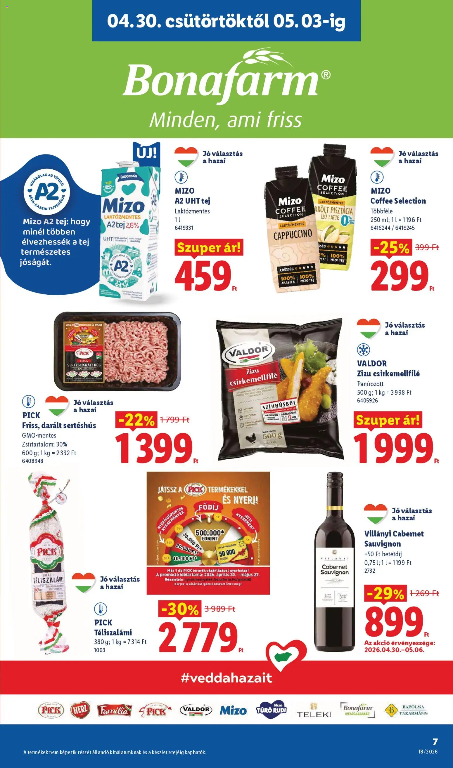 Lidl akciós ujság - amely érvényes a következő dátumtól: 30.04.2026 | Oldal: 7 | Termékek: Hús, Pick, Darált sertéshús, Téliszalámi