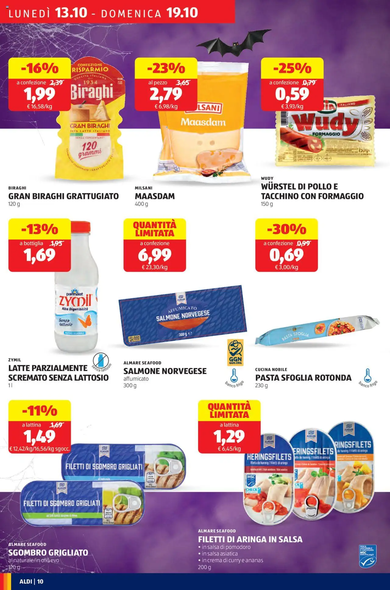 Volantino Aldi del 13.10.2025 | Pagina: 10 | Prodotti: Pollo, Salmone, Formaggio, Ananas