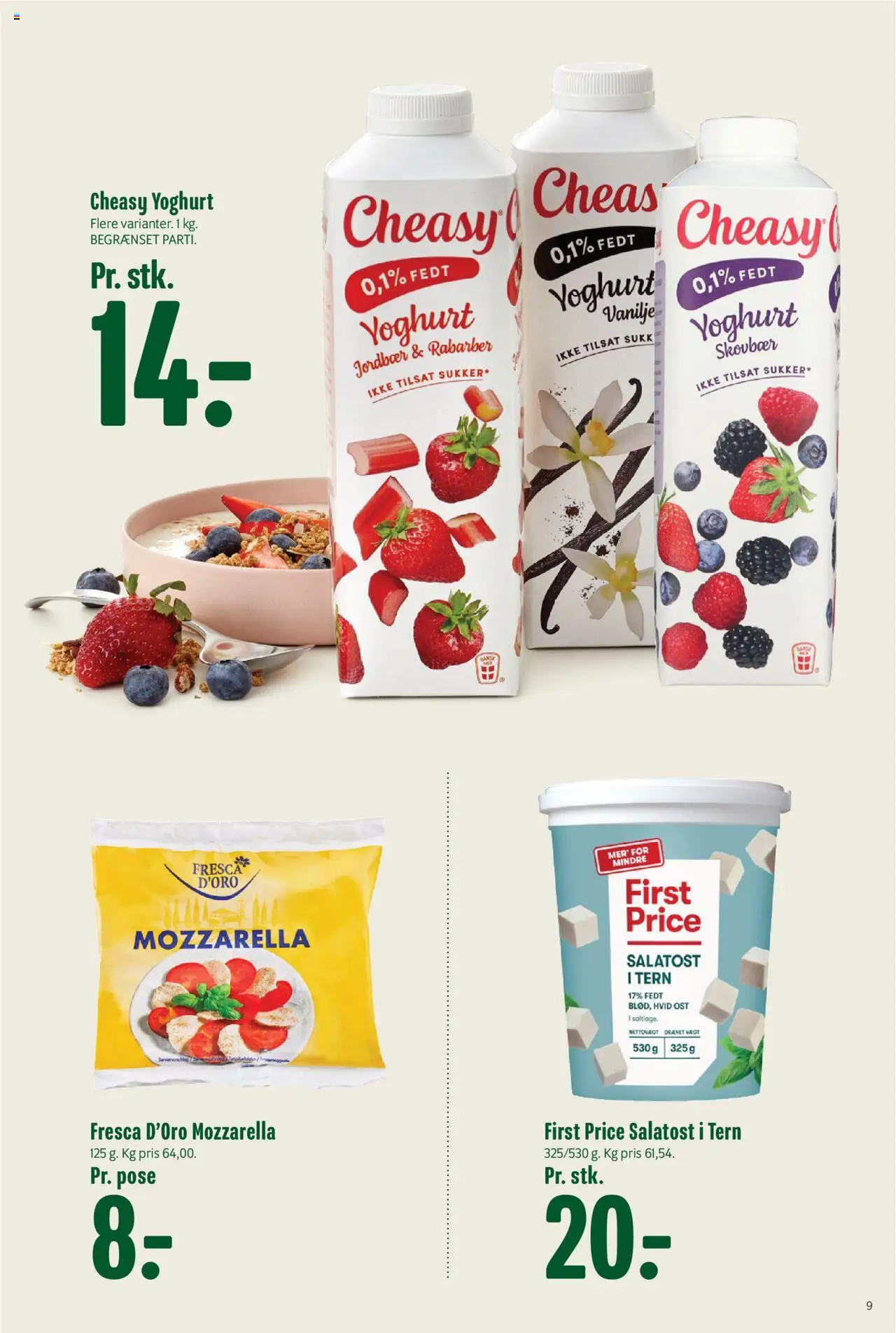 Min Købmand tilbudsavis – gyldig fra 05.09.2025 | Side: 9 | Produkter: Yoghurt, Jordbær, Salatost, Vanilje