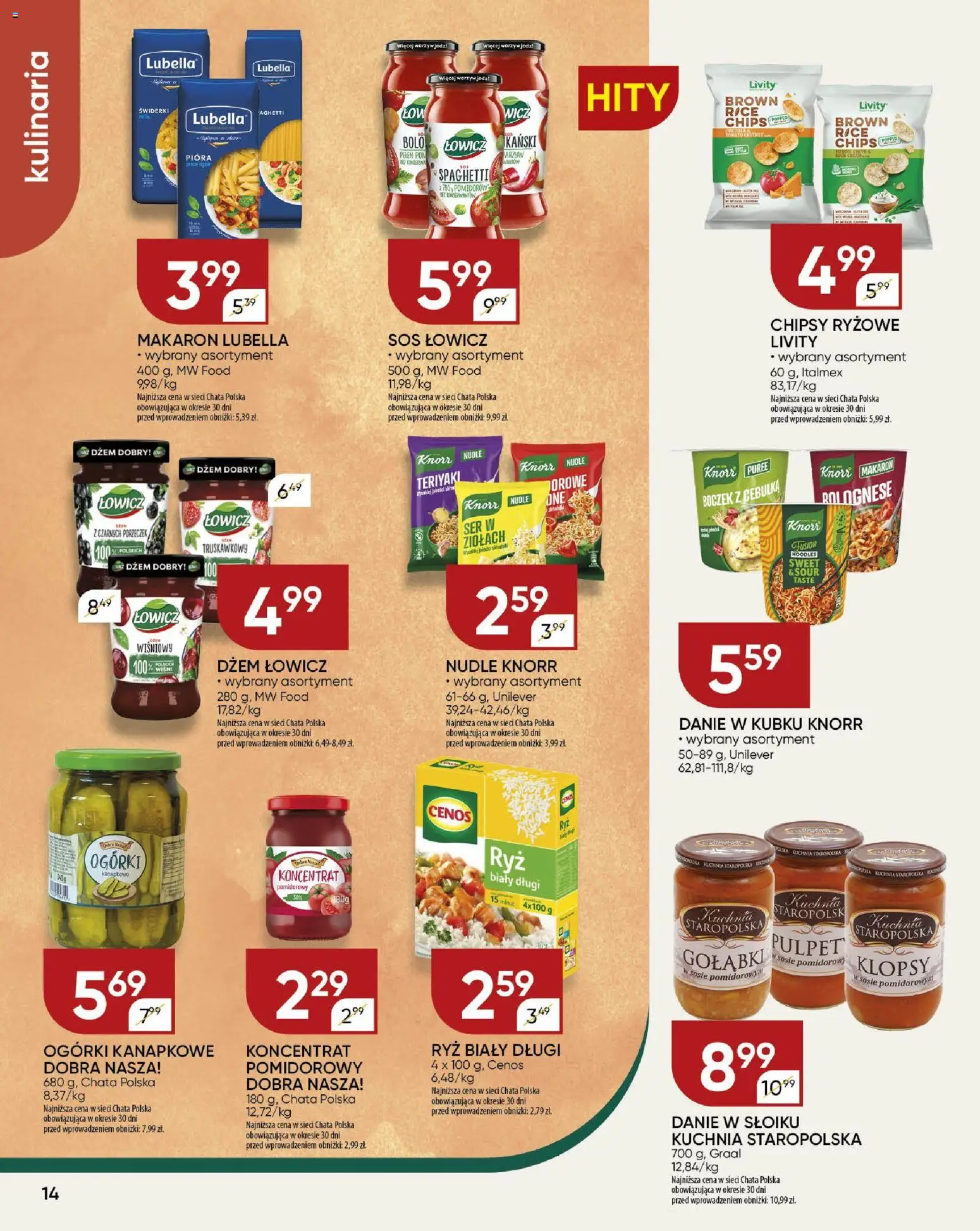 Chata Polska Gazetka od 15.01.2026 | Strona: 14 | Produkty: Chipsy, Boczek, Ryż, Sos