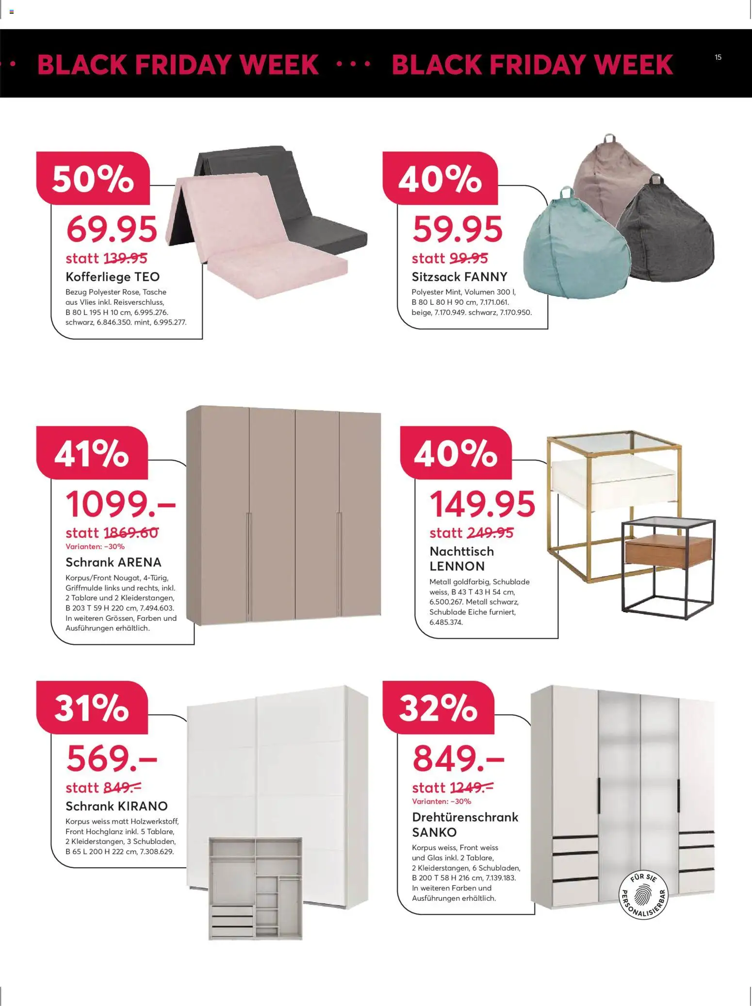 Livique - Black Friday – gültig ab 19.11.2025 | Seite: 15 | Produkte: Nachttisch, Schrank, Drehtürenschrank, Sitzsack
