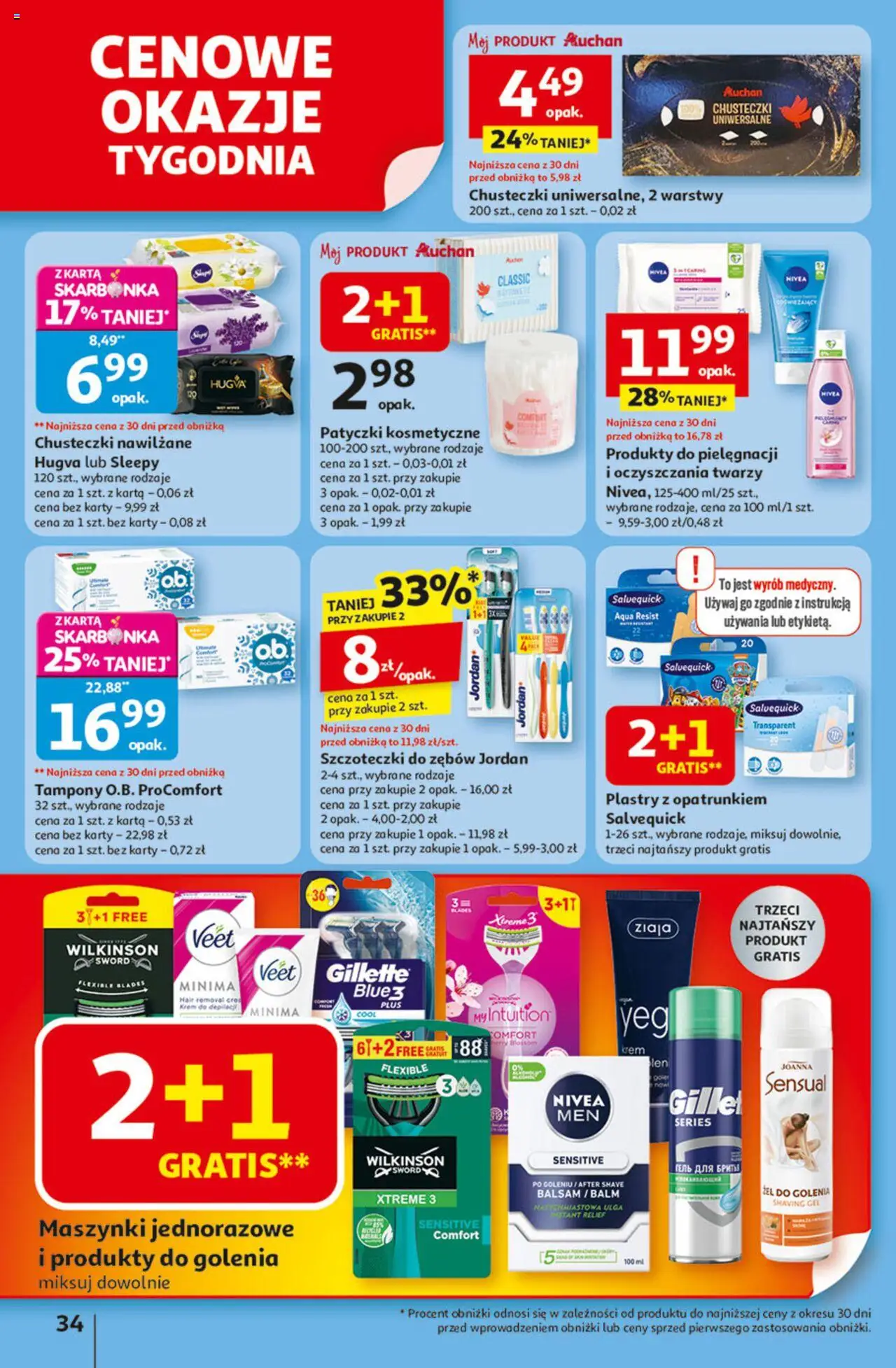 Auchan Gazetka - Odlotowe ceny na start szkoły Hipermarket od 14.08.2025 | Strona: 34 | Produkty: Karta, Tampony, Krem, Krem do depilacji