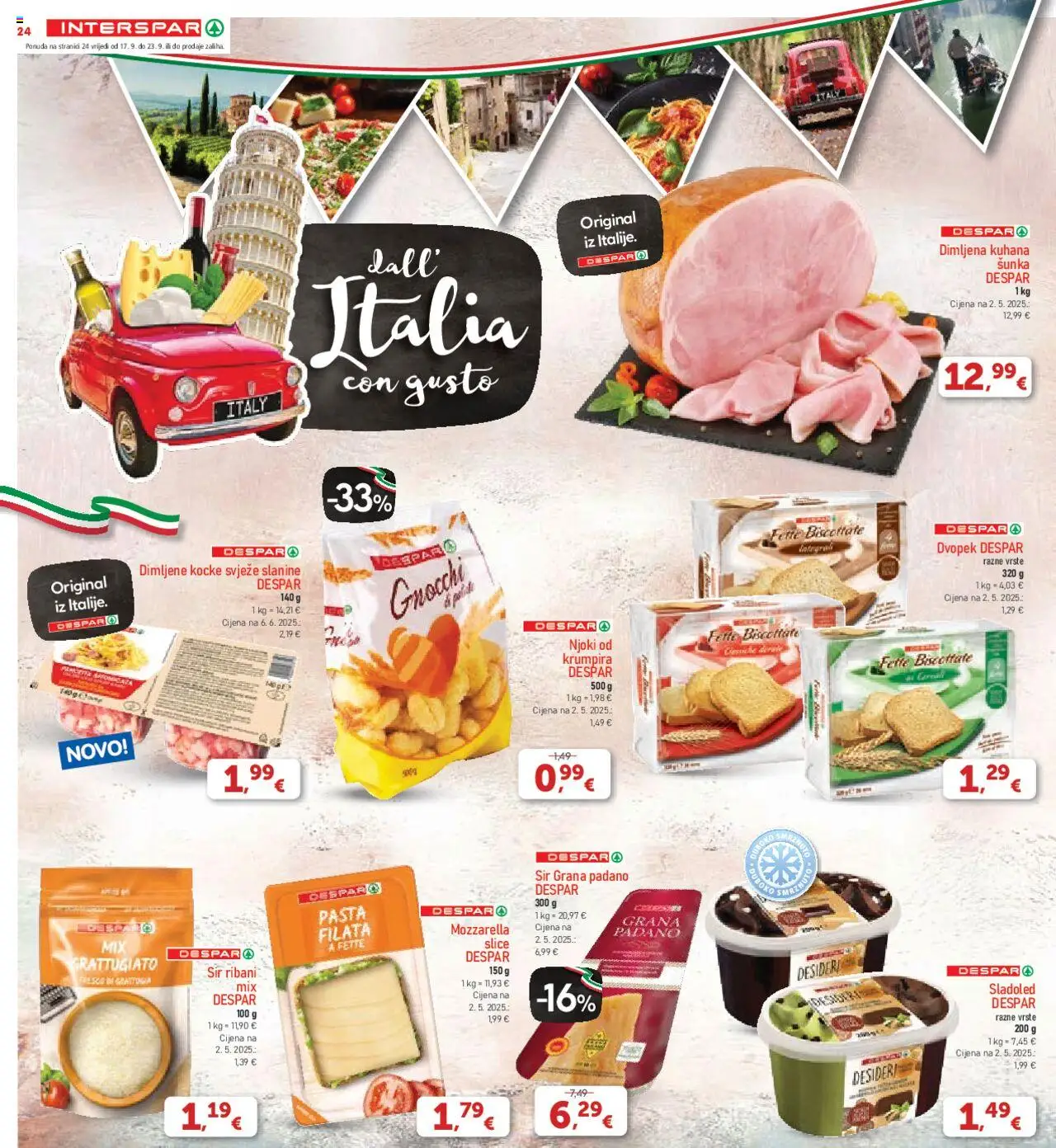 Interspar katalog | vrijedi od 17.09.2025 | Stranica: 26 | Proizvodi: Sir, Šunka, Njoki, Pasta