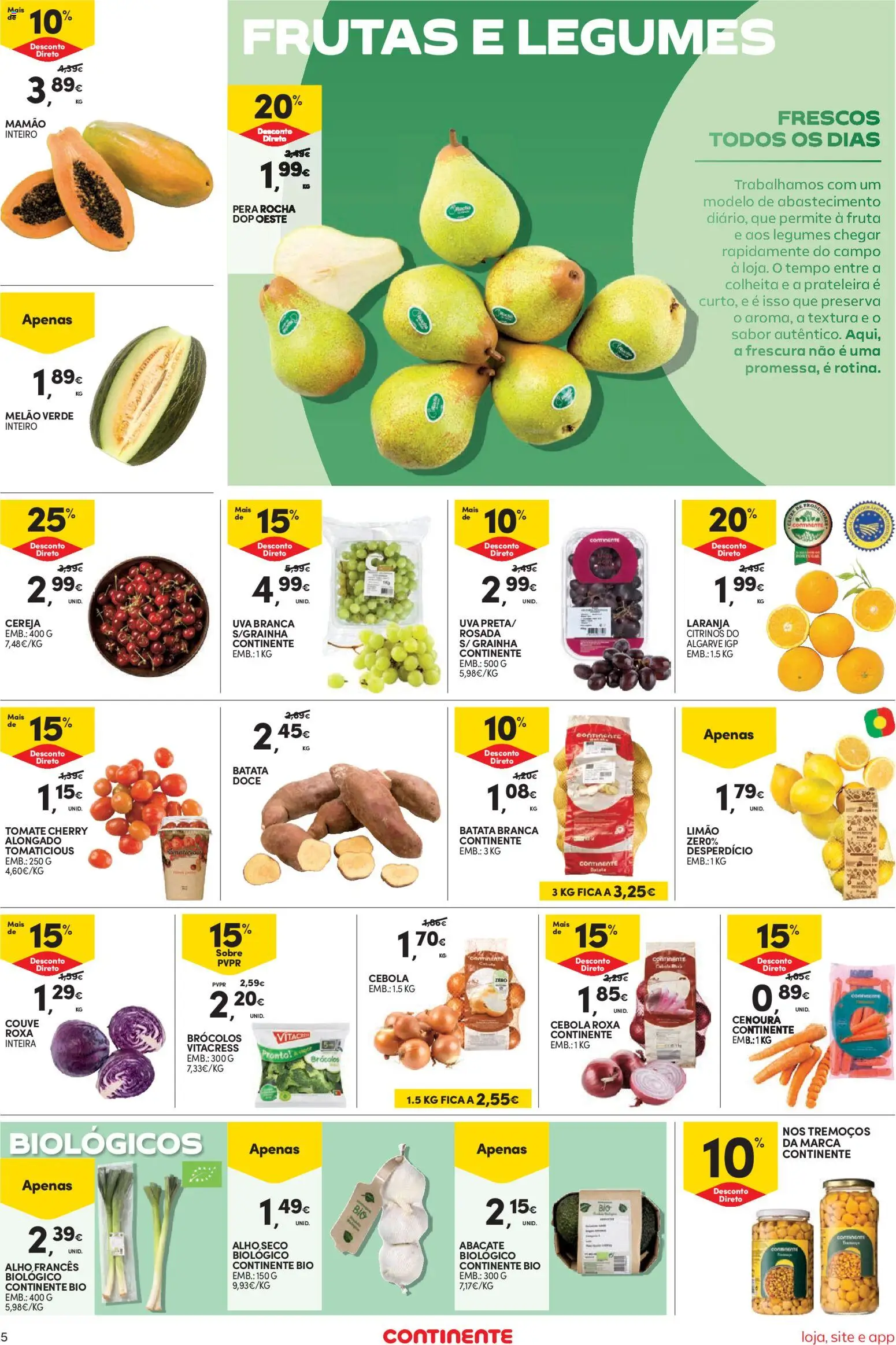 Continente Semanal Continente Bom Dia │ válido de 17.02.2026 | Página: 5 | Produtos: Batata, Melão, Mamão, Couve