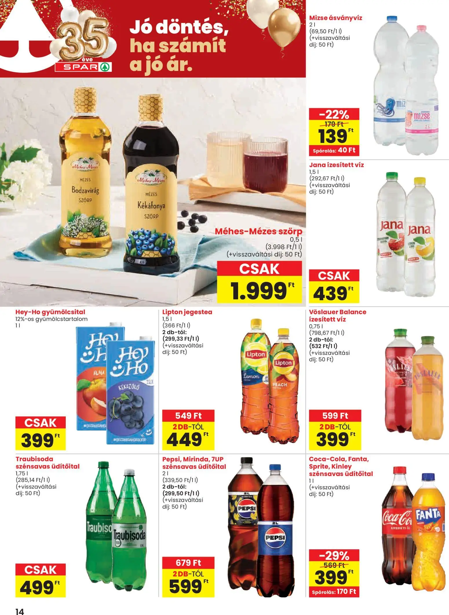 Spar akciós ujság - amely érvényes a következő dátumtól: 22.01.2026 | Oldal: 14 | Termékek: Szörp, Fanta, Ásványvíz, Alma
