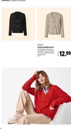 Pré-visualização Esmara® Casaco de Malha Grossa, 78% Poliacrílico, 20% poliéster (reciclado), 2% elastano (LYCRA®) Tam. XS ao L consoante modelo A partir de 20/2 válido de 01.12.2025 | Página: 44 | Produtos: Casaco