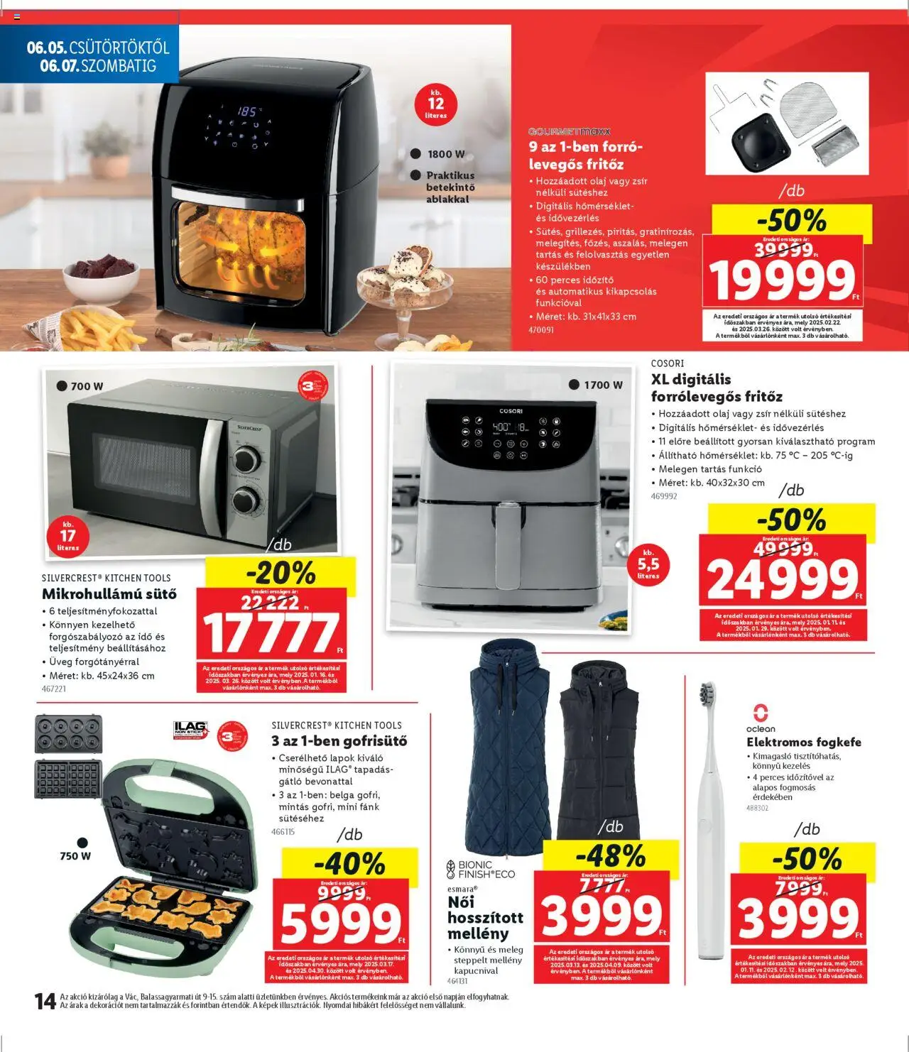 Lidl akciós ujság - amely érvényes a következő dátumtól: 05.06.2025 | Oldal: 14 | Termékek: Sütő, Mikrohullámú sütő, Elektromos fogkefe, Mellény