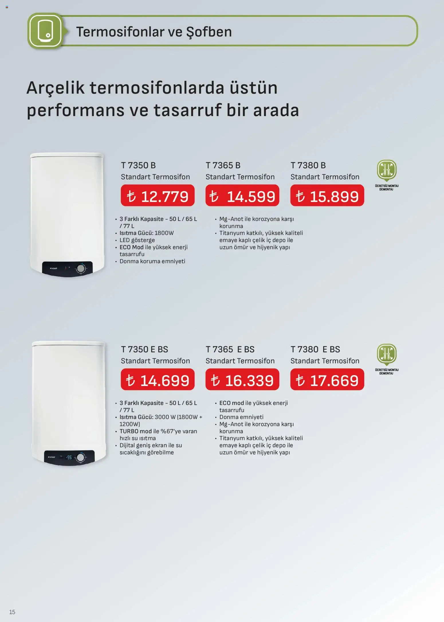 Arçelik - İklimlendirme Kataloğu - 01.04.2026 tarihinden itibaren geçerlidir | Sayfa: 15 | Ürünler: Su