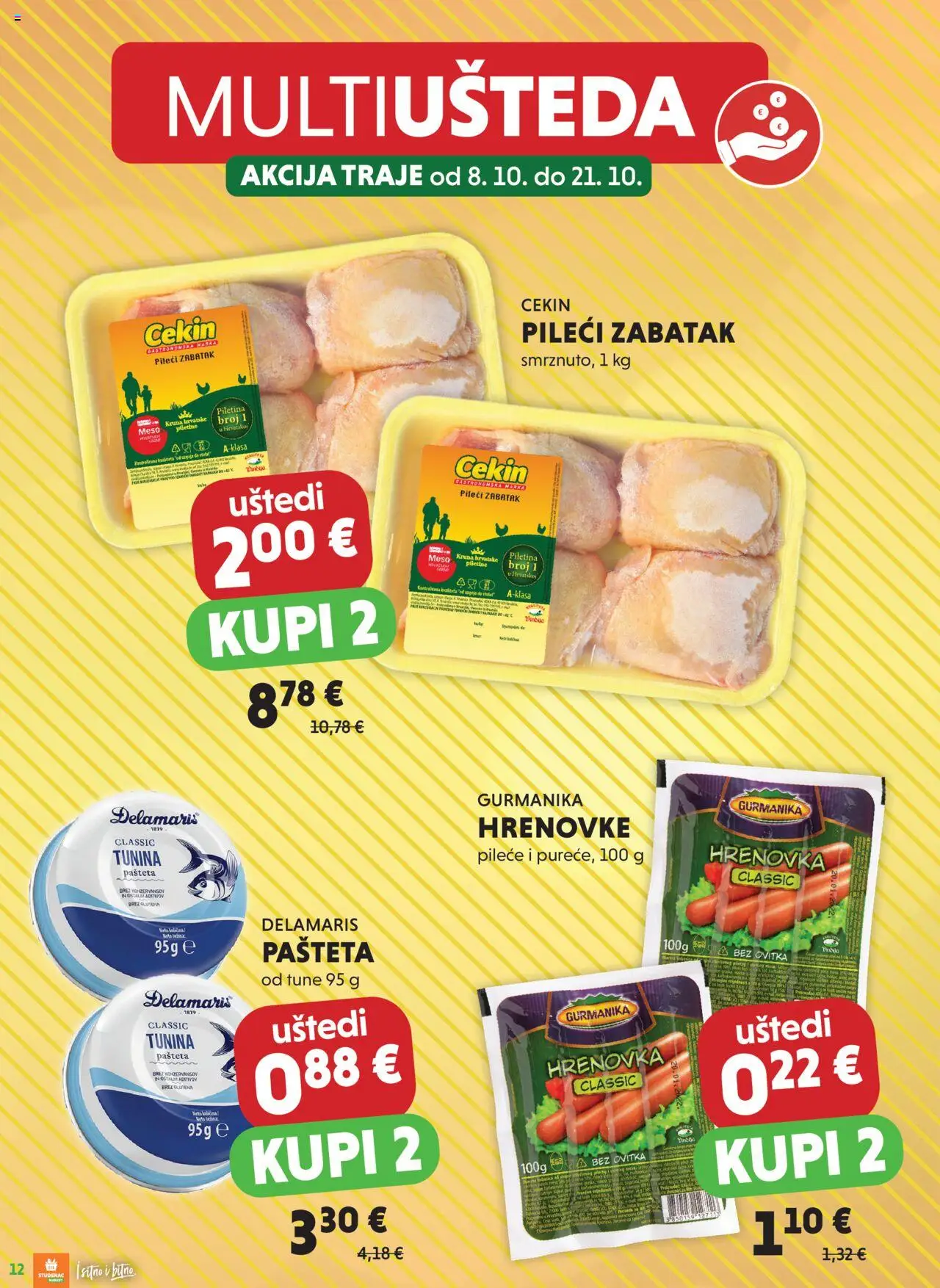 Studenac katalog | vrijedi od 08.10.2025 | Stranica: 12 | Proizvodi: Meso, Hrenovke, Piletina, Pašteta