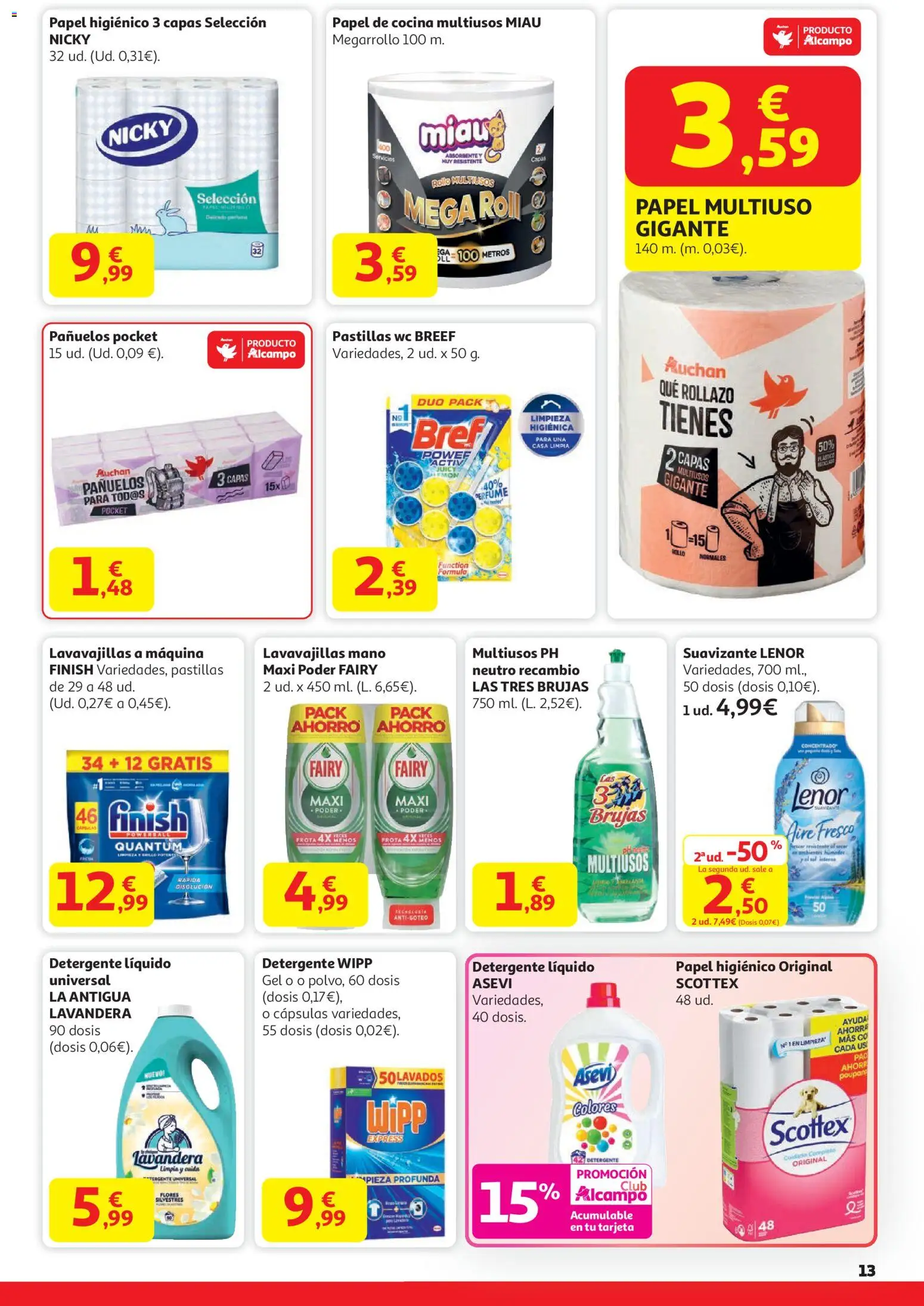 Alcampo - HP Nacional │ válido desde el 15.01.2026 | Página: 13 | Productos: Papel higienico, Detergente líquido, Cocina, Lavavajillas