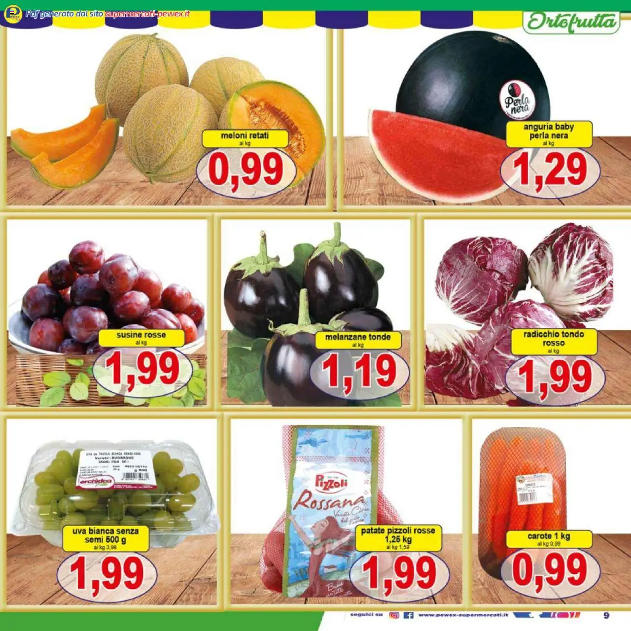 Volantino Pewex del 25.07.2025 | Pagina: 9 | Prodotti: Patate, Carote, Uva, Melanzane