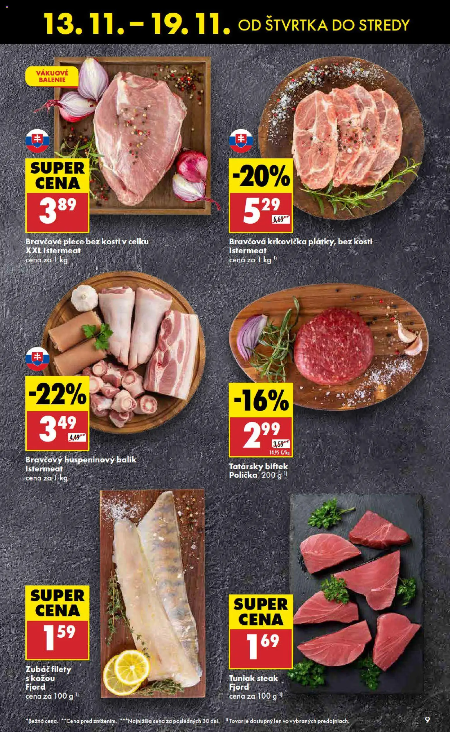 Nové Biedronka akcie – leták je platný od 13.11.2025 | Strana: 9 | Produkty: Tuniak, Bravčová krkovička, Bravčové plece, Steak