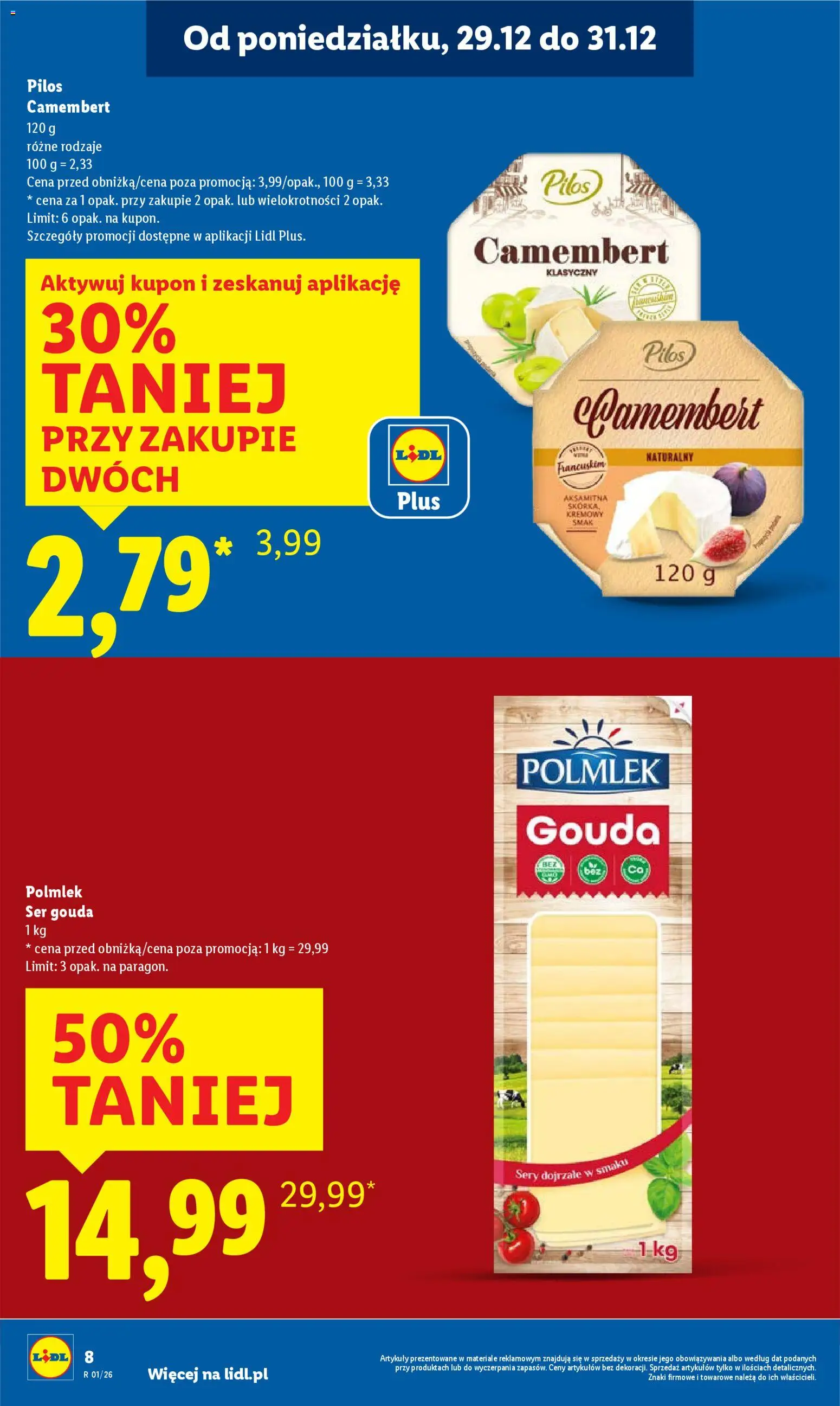 Lidl Gazetka od 29.12.2025 | Strona: 8 | Produkty: Camembert, Sery, Ser, Ser gouda