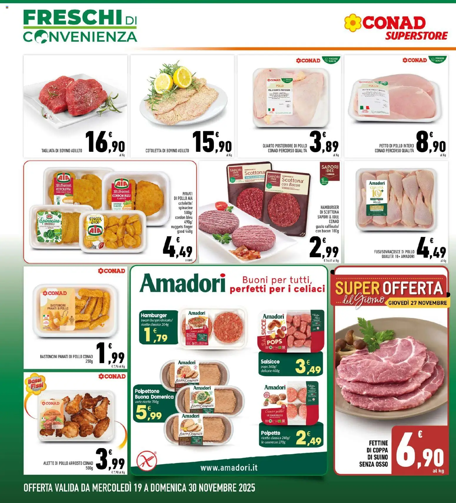 Volantino Conad del 19.11.2025 | Pagina: 4 | Prodotti: Bovino, Petto di Pollo, Arrosto, Nuggets