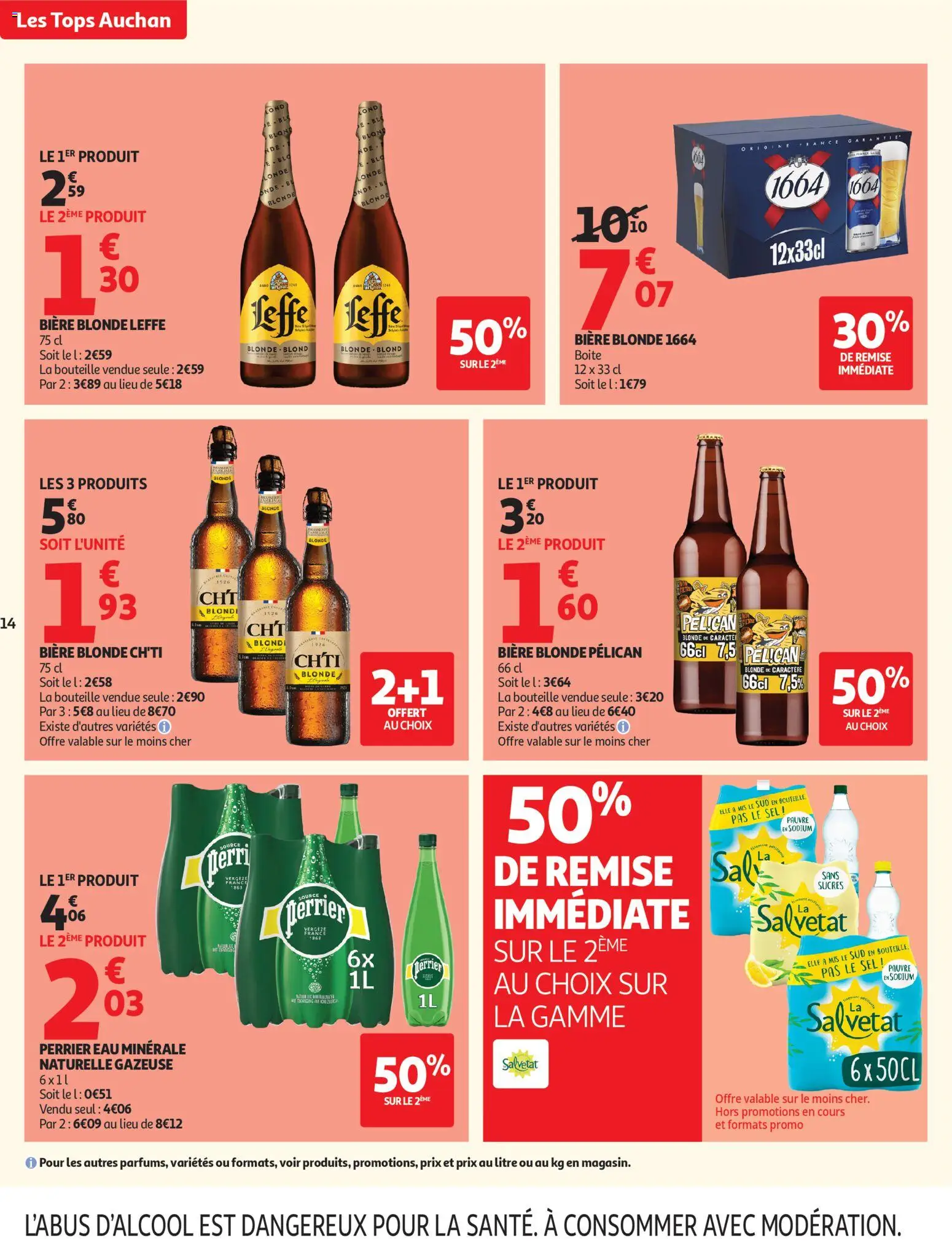 {H1} | Page: 14 | Produits: Biere blonde 1664, Salvetat, Bière blonde, Perrier eau minerale naturelle