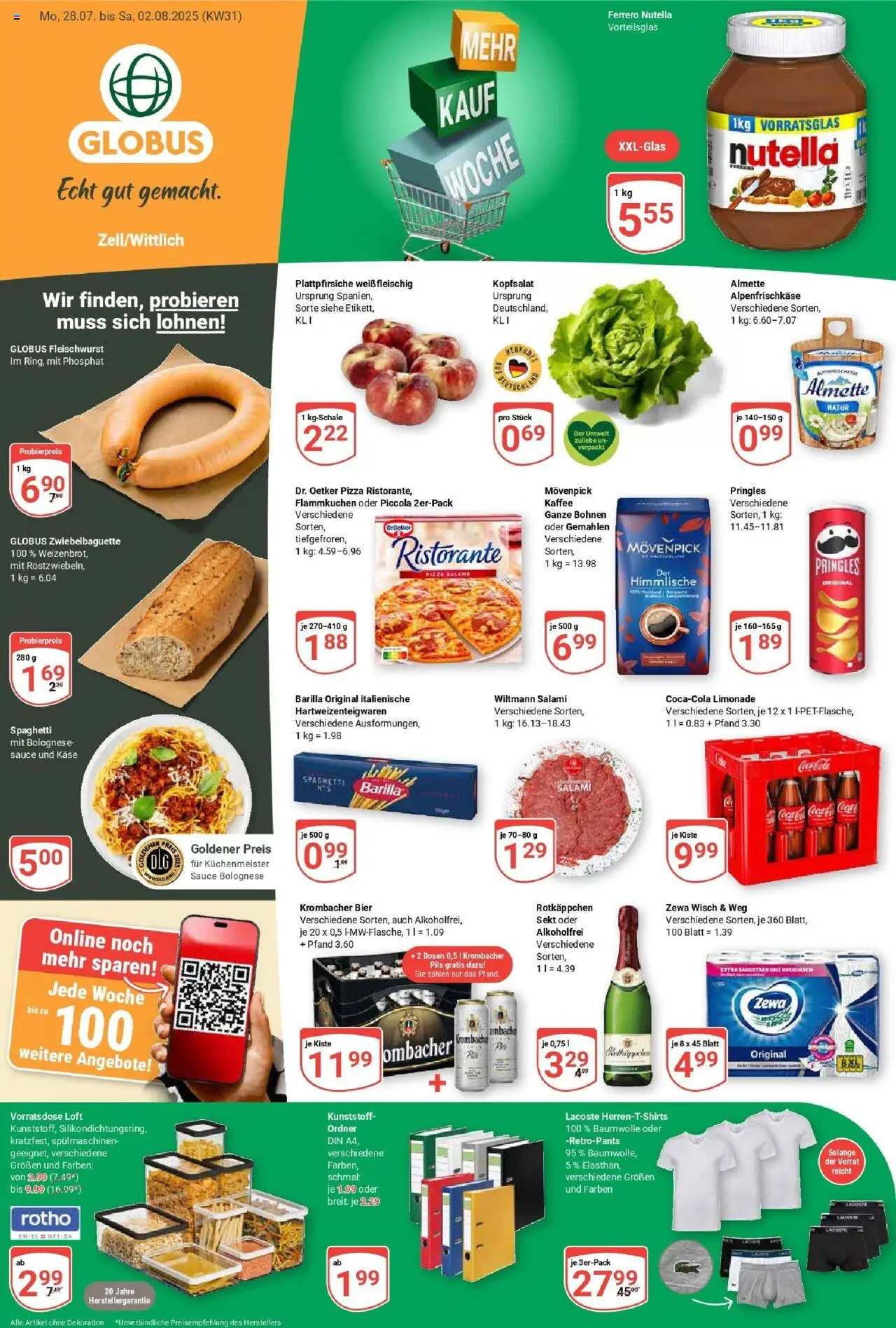 Globus prospekt Zell/mosel	 - gültig ab dem 28.07.2025 | Seite: 1 | Produkte: Almette, Käse, Bier, Nutella