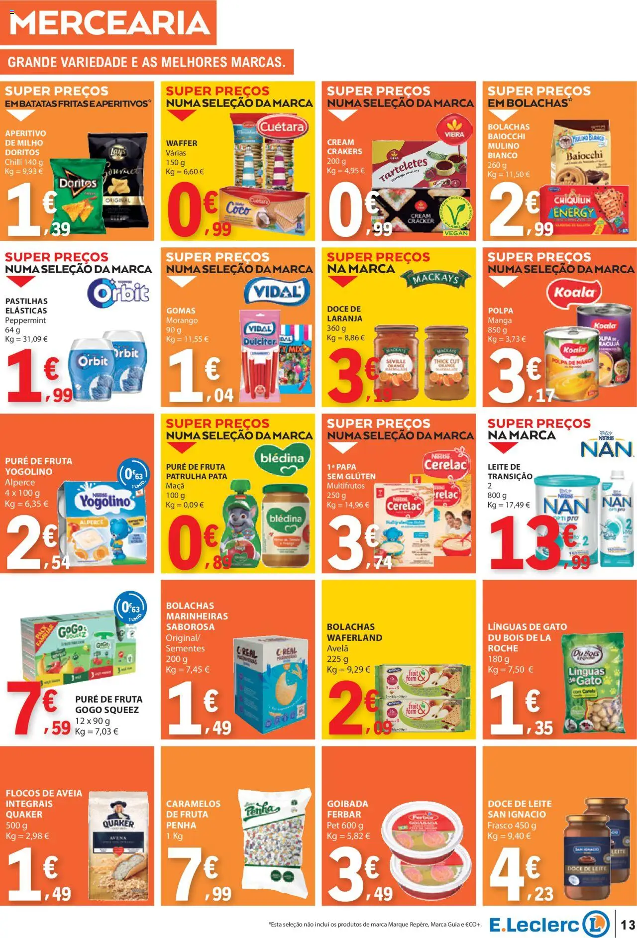 E.Leclerc folheto │ válido de 09.10.2025 | Página: 13 | Produtos: Aveia, Doce de leite, Bolachas, Gomas